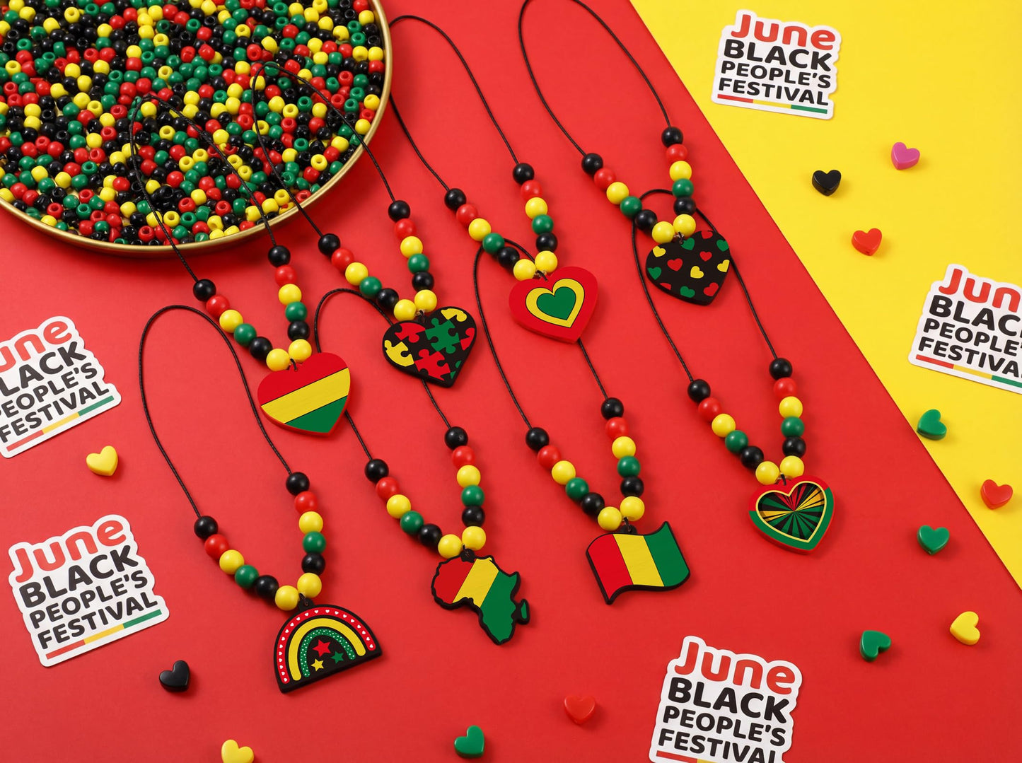 Eternity sky 32 Pcs Juneteenth Beads Necklace Craft Making Wooden Beaded Jewelry Gifts Bulk for Black History Month African Party Favors Decorations