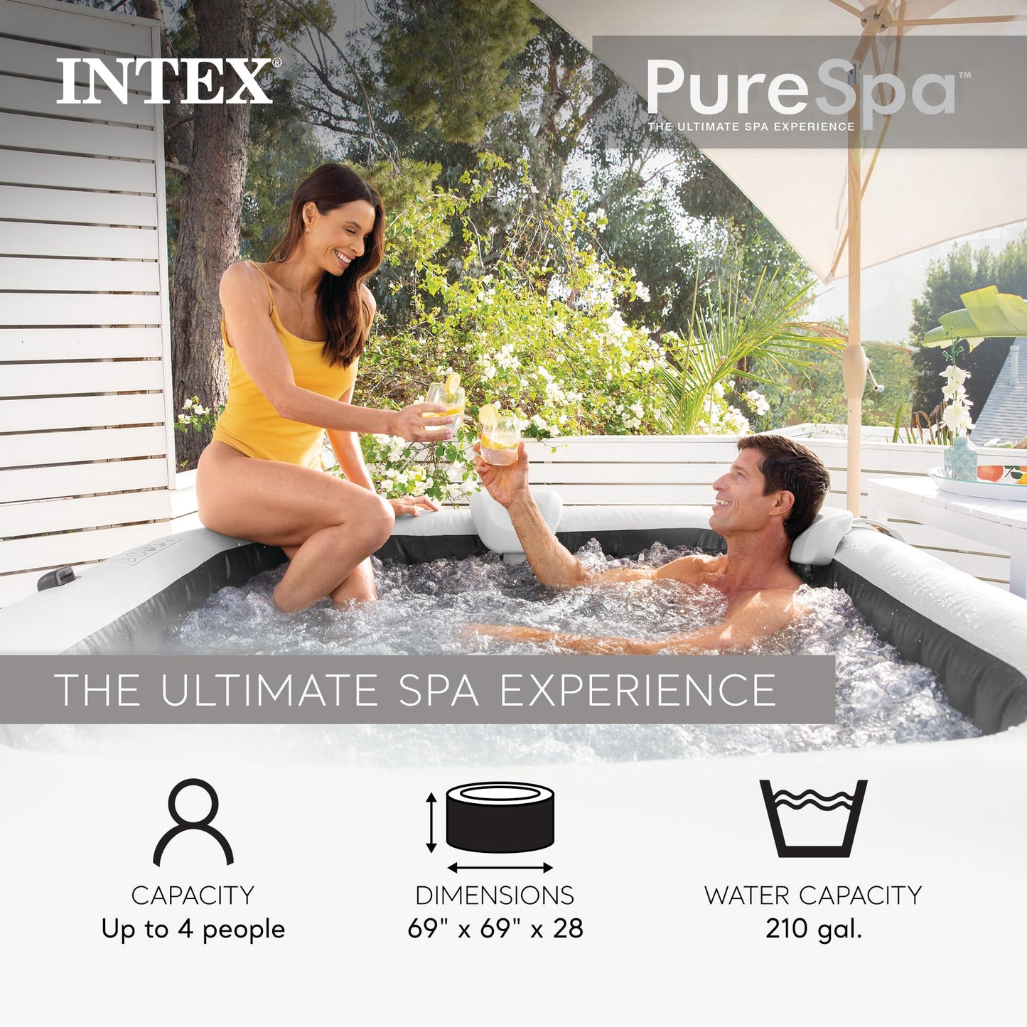 INTEX PureSpa Greystone Deluxe Inflatable Hot Tub, with with Built-in FastFill Inflation System, Spa Control App, and 4 Person Capacity, 83" x 28"