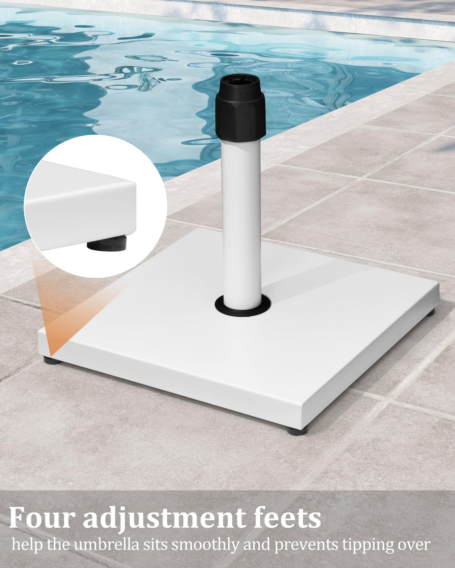 JOINHOM 45lbs Patio Umbrella Base - Heavy Duty Outdoor Patio Market Umbrella Stand for Deck, Poolside, Balcony, Wind-Resistant Design, White