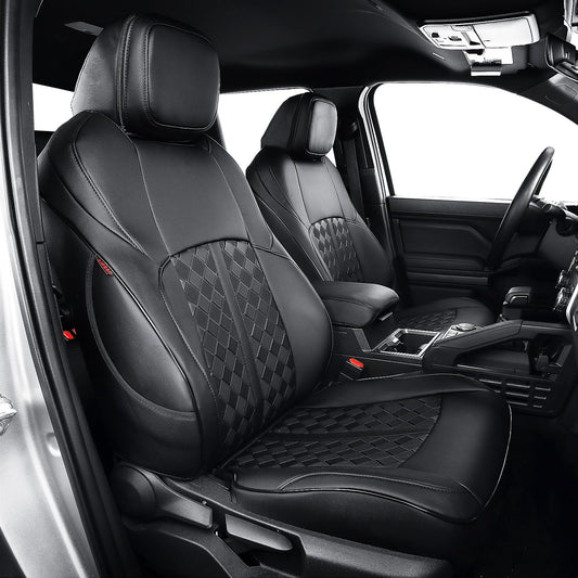 Custaura Tacoma Seat Covers Custom for Toyota Tacoma 4th Gen 2024 2025 2026 Double Cab SR,SR5,TRD Sport,TRD Off-Road,Limited,Truck Seat Cover Full Set,Waterproof Nappa Leather Car Seat Protector(Black