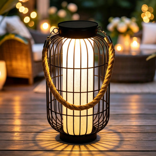 Large Solar Lanterns Outdoor Waterproof, Solar Lantern Metal Dual Charging (USB/Solar), Two Brightness Modes Decorative Solar Lights for Yard Patio Garden Front Porch Indoor Or Tabletop Decor (Black)