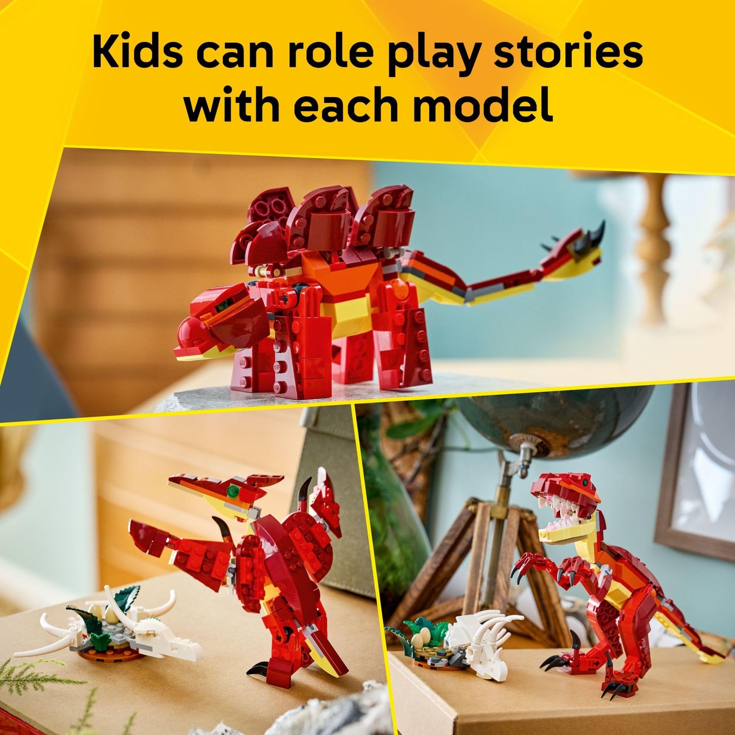 LEGO Creator 3 in 1 Fierce Dinosaur Building Toy for Boys & Girls, Ages 8+ - Gift for Birthdays - Kids Build 1 of 3 Prehistoric Animal Figures - 31379