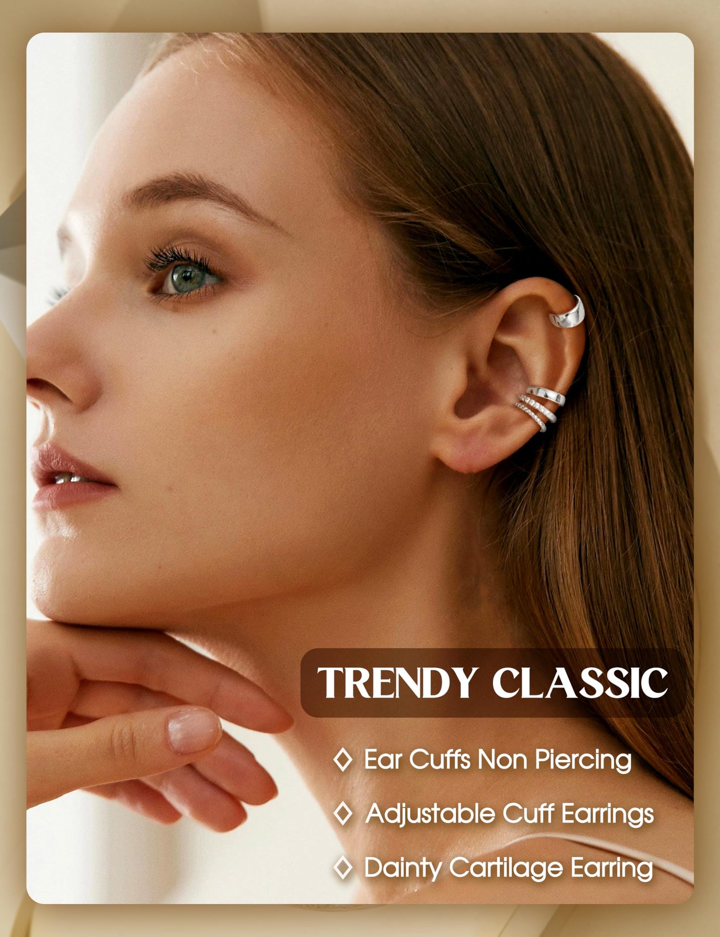 LOLIAS 4 Pairs Ear Cuffs Non Piercing - White Gold Plated Ear Cuff Earrings for Women Ear Cuff for Non Pierced Ears Clip on Cartilage Earring Chunky Adjustable Fake Earrings Set