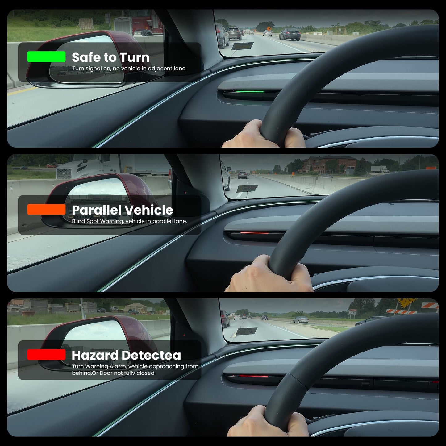 Ambient Light Blind Spot Detection for TSLA Model Y Juniper 2026 & Model 3 Highland 2024-2025 Multi Color Effect Warning Light Strip LED Safety Indication Monitor Accessories
