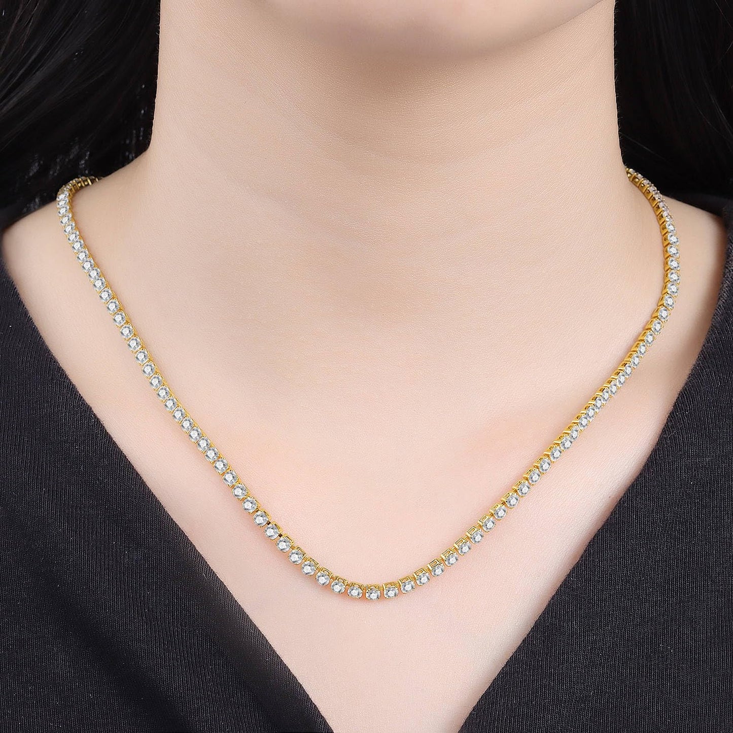MISEFF 925 Sterling Silver Fashion Pendant Necklace for Women，Fashion Jewelry, 18K Gold Plated， Advanced Retro Series Link Chains ，Basic Multifunctional Accessories Suitable for Multiple Occasions and Daily Wear (Golden Tennis Chain)