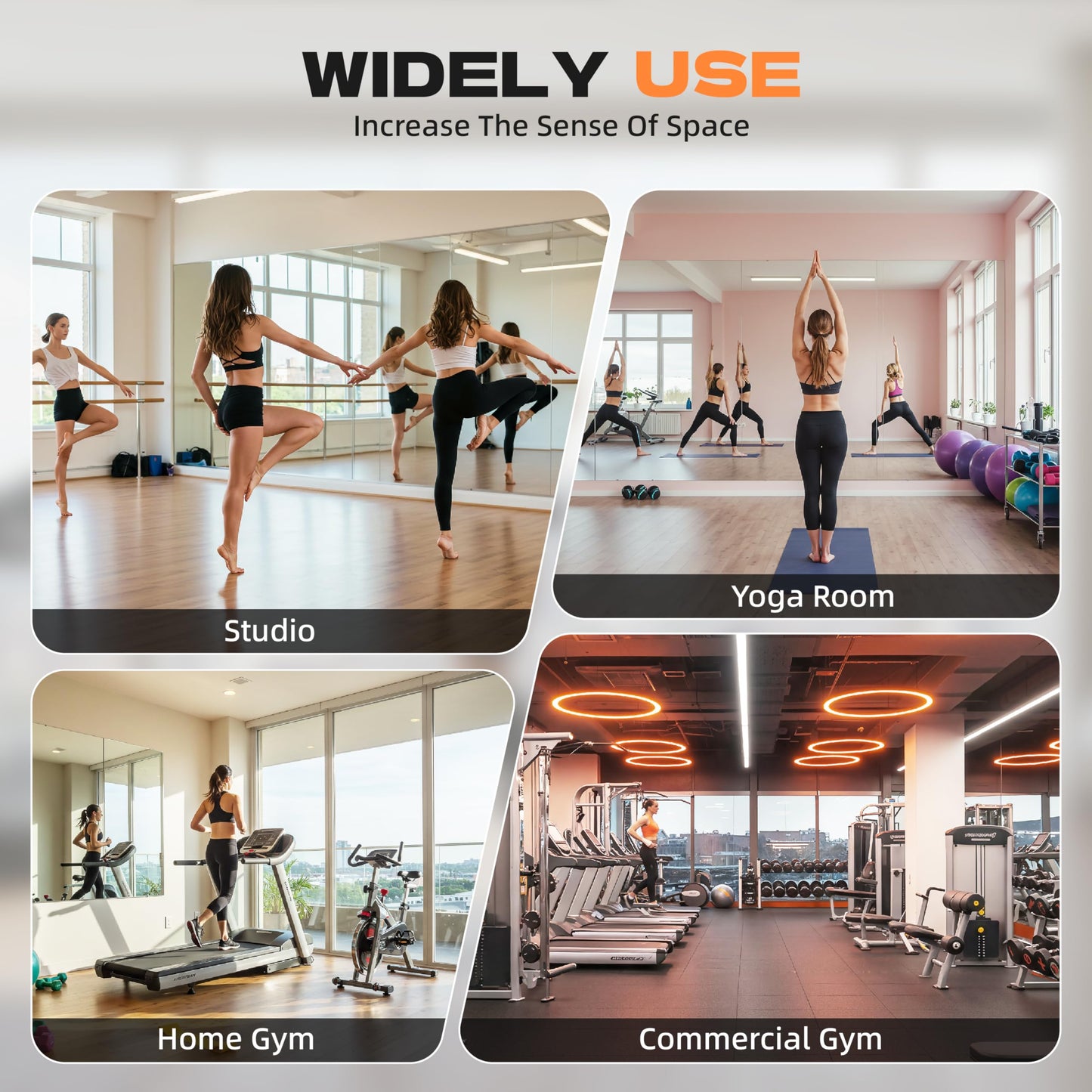 Hasipu 40''x 30'' Home Gym Mirror with Lights Dimmable Anti-Fog Large Full Length Wall Mounted Full Body Mirror for Yoga Dance Fitness Exercise Studio Bedroom Garage, Tempered Glass Workout Mirrors