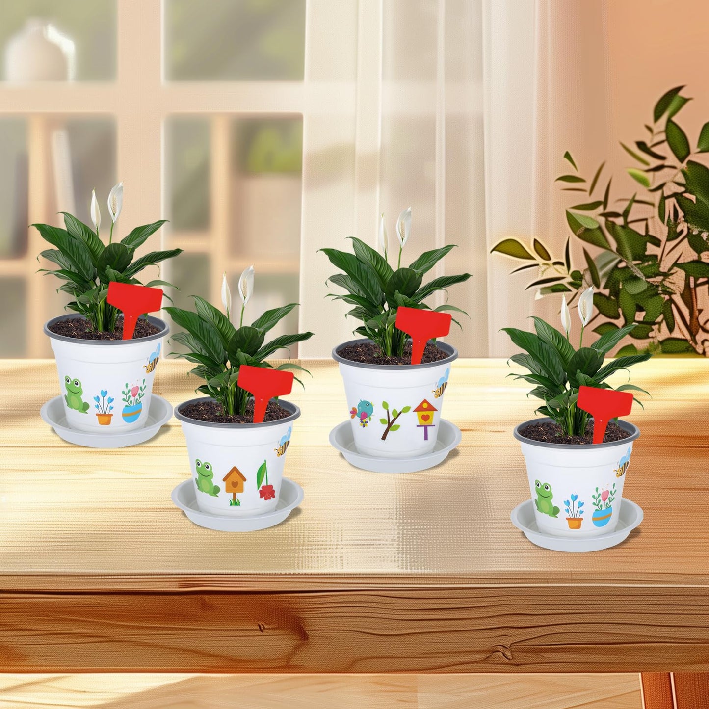 Zoketriton Garden Flower Pot Craft Kit, 48 Paintable Durable Resin Garden Pot with Tray Drainage Holes Adhesive Stickers and Plant Labels, Flower Plant Craft for Classroom Home DIY Flower Planting