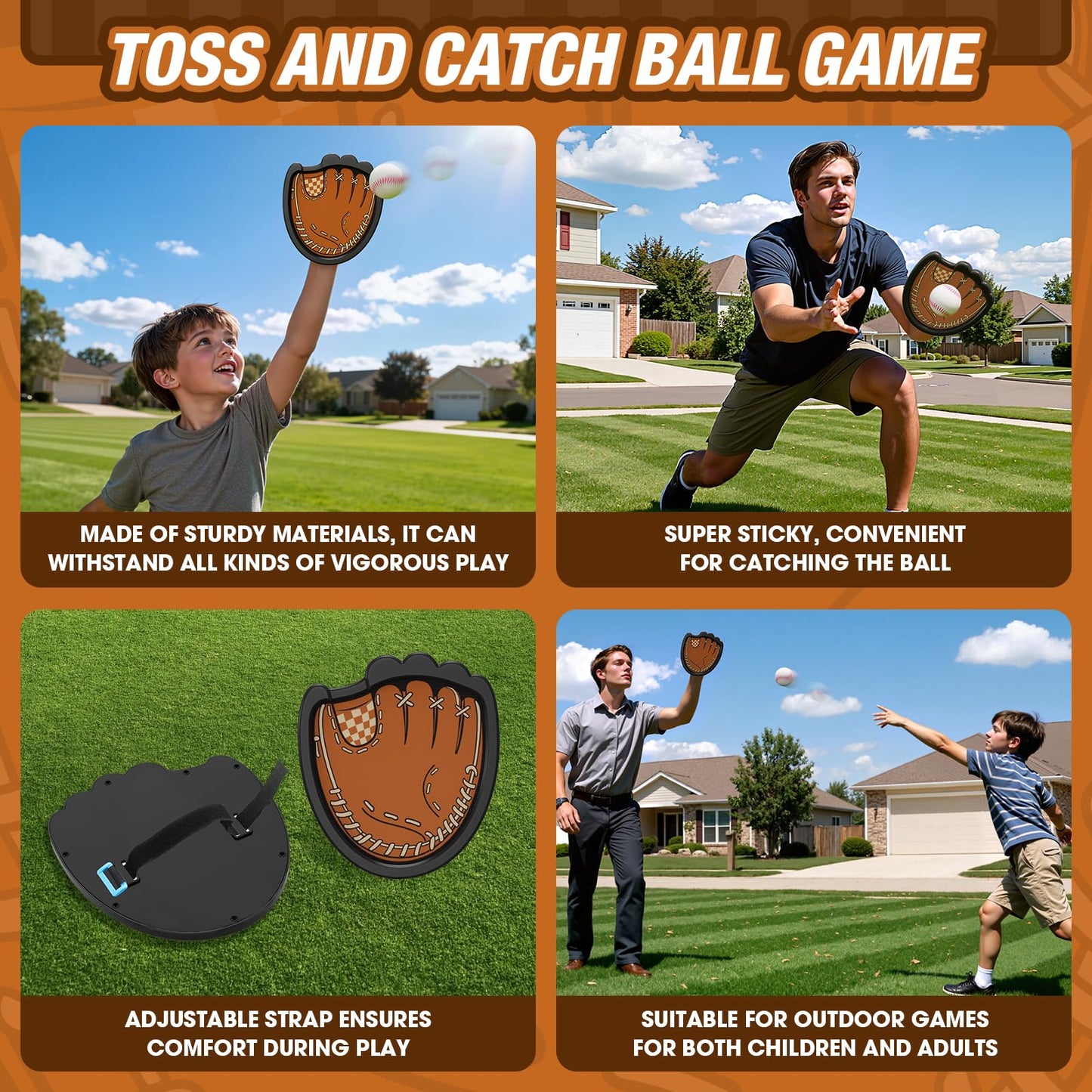 HYES Toss and Catch Ball Set, Outdoor Games for Kids, Beach Yard Camping Toys for Adult & Family, Kids Baseball Glove for 3 4 5 6 7 8+ Year Old Boys & Girls (2 Paddles & 3 Balls)