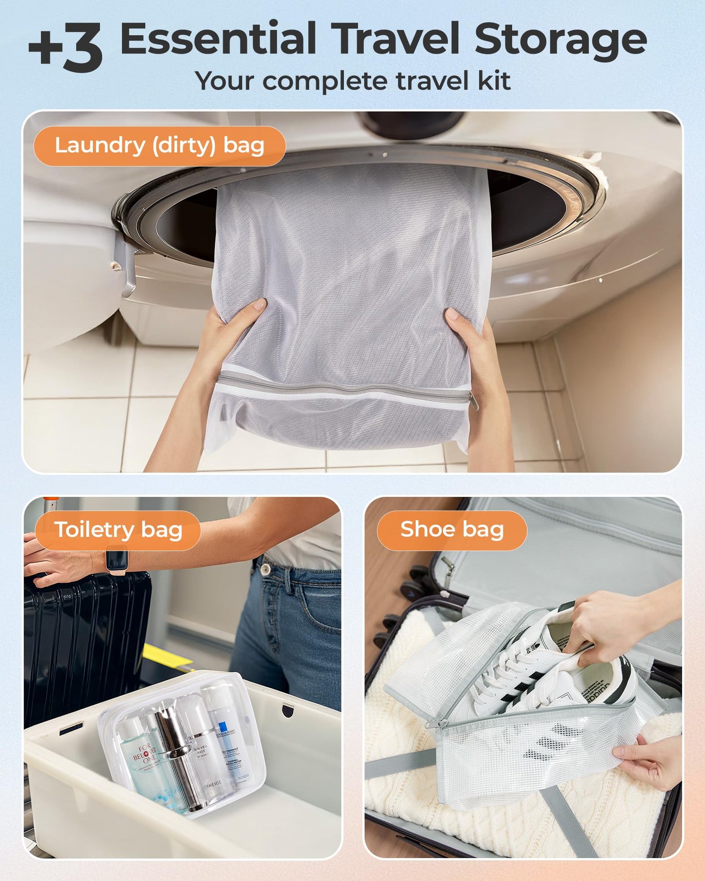 BAGSMART Vacuum Storage Bags with Portable Pump, Travel Space Saver Bags for Clothes, Heavy Duty Compression Bags for Storage, Vacuum Seal Bags with Hand Pump, Travel Essentials for Packing-Pink