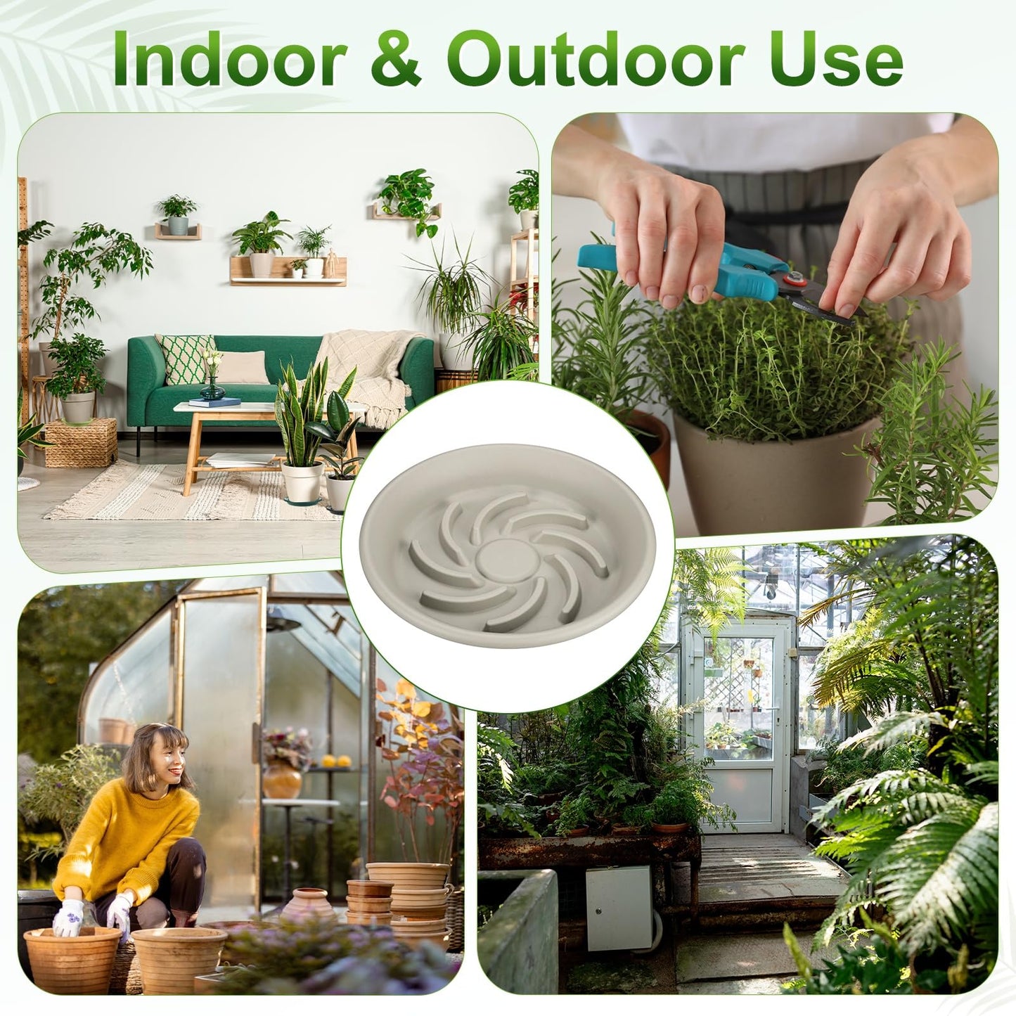 M METERXITY 2-Pack Plant Saucer, 7.3 Inch/ 18.5cm Plastic Plant Trays Thicker for Pots/Indoor/Outdoor/Water Drainage and Protection, Flowerpot Drip Tray [Grayish White]