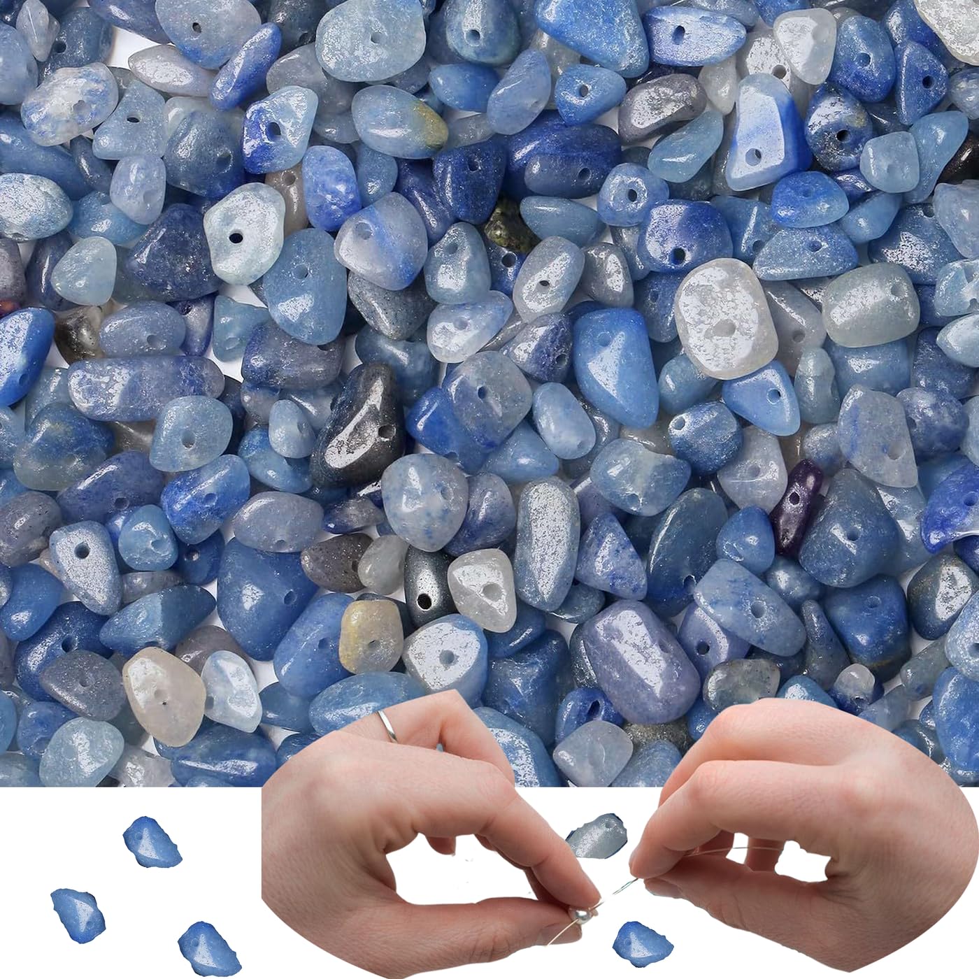 XIANNVXI Blue Aventurine, Beads Natural Chip Stone Beads 400Pcs Crystal Bead 5-8mm Irregular Healing Crystal Loose Rocks for DIY Jewelry Making