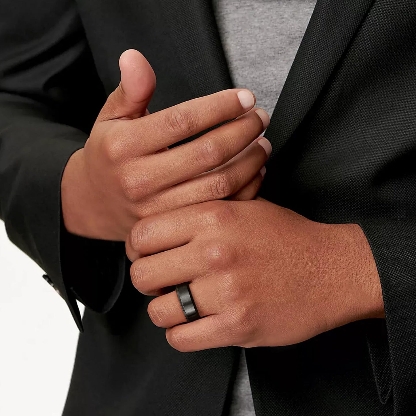 Jstyle Stainless Steel Rings for Men Women 8MM Wedding Band Rings Matte Surface - Beveled Polished Edge Mens Ring Size 7 Black Ring for Men