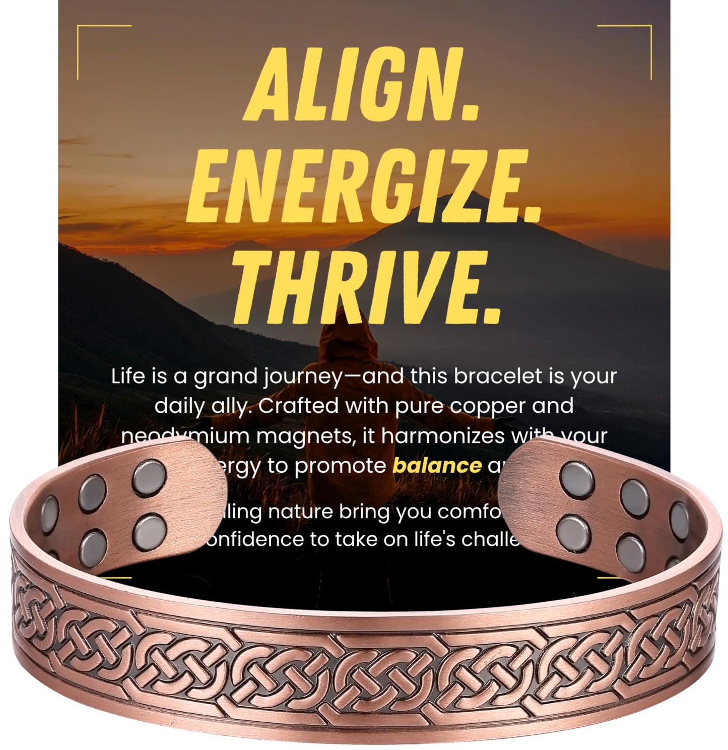 WestLuna Copper Bracelet for Men, 18X Ultra Strength Magnetic Bracelets with 3,800 Gauss Magnets, 99.99% Pure Copper Health Jewelry Gift, Includes Gift Box, Jewelry Cloth, Blank Blessing Card (Celtic Knot)