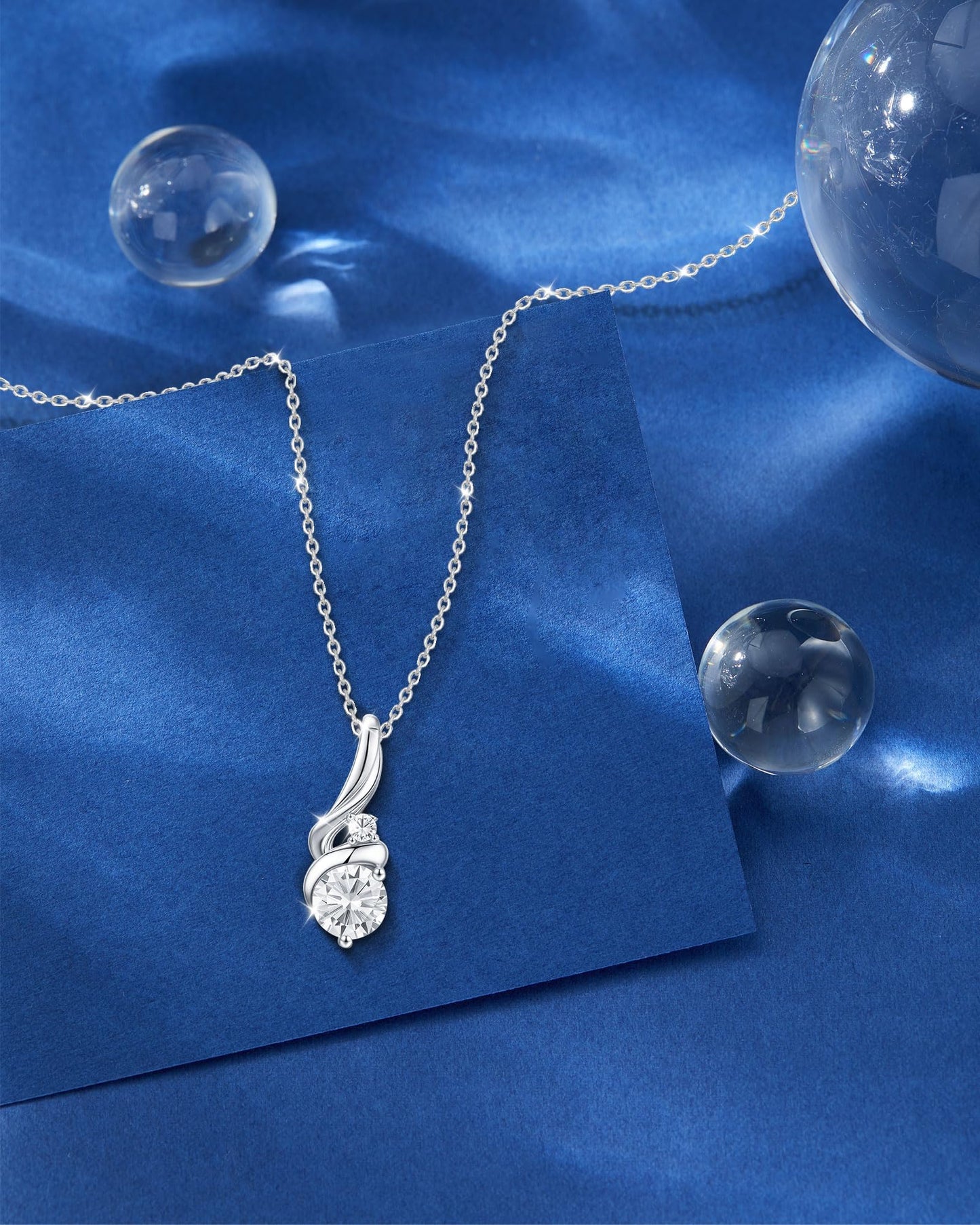 2 Carat Moissanite Necklace 925 Sterling Silver Jewelry AAAAA Cubic Zirconia Ribbon Pendant Necklace Best Gifts for Mom Women Girlfriend Grandma Friend Lover Her Wedding Birthday Anniversary Daily