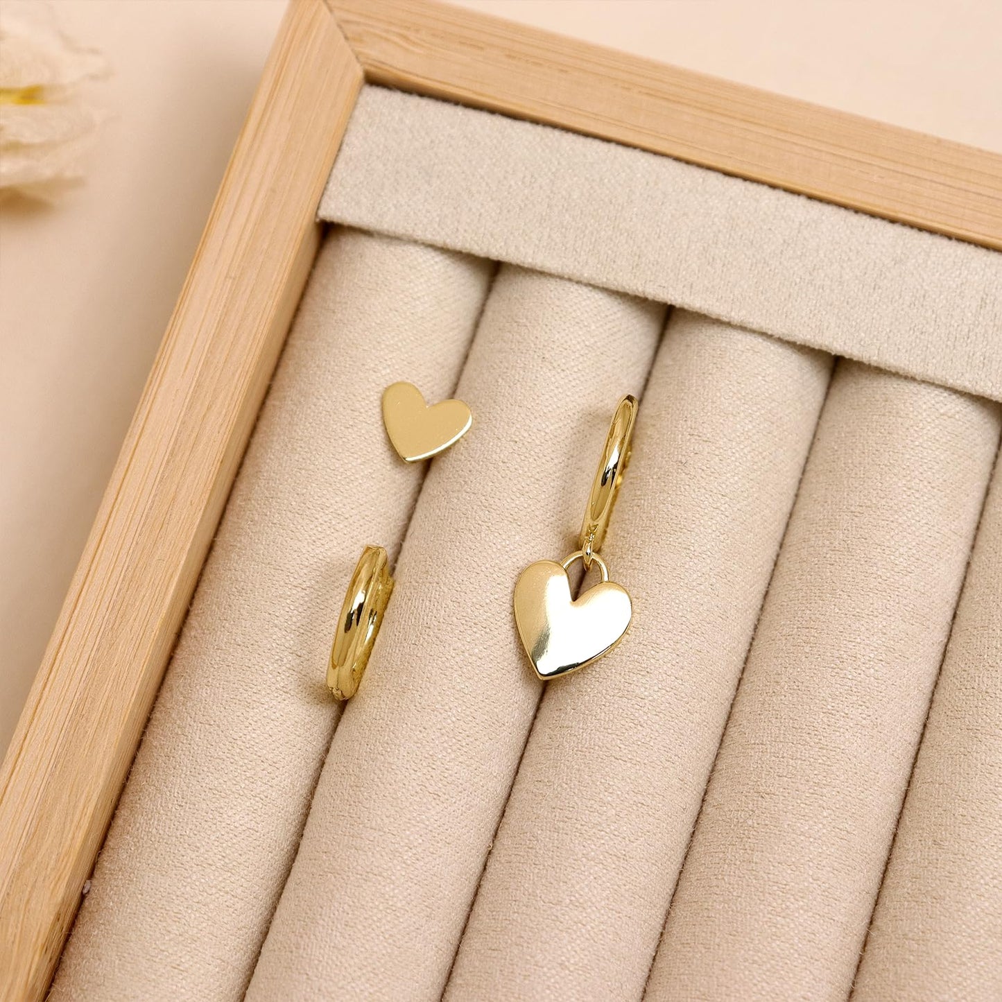 Frigotine Gold Heart Stack Earrings Set for Women 3 Pairs Trendy Dainty Small Hoop Huggie Stud Hypoallergenic Dangle Cartilage Wedding Prom Fashion Jewelry Gift
