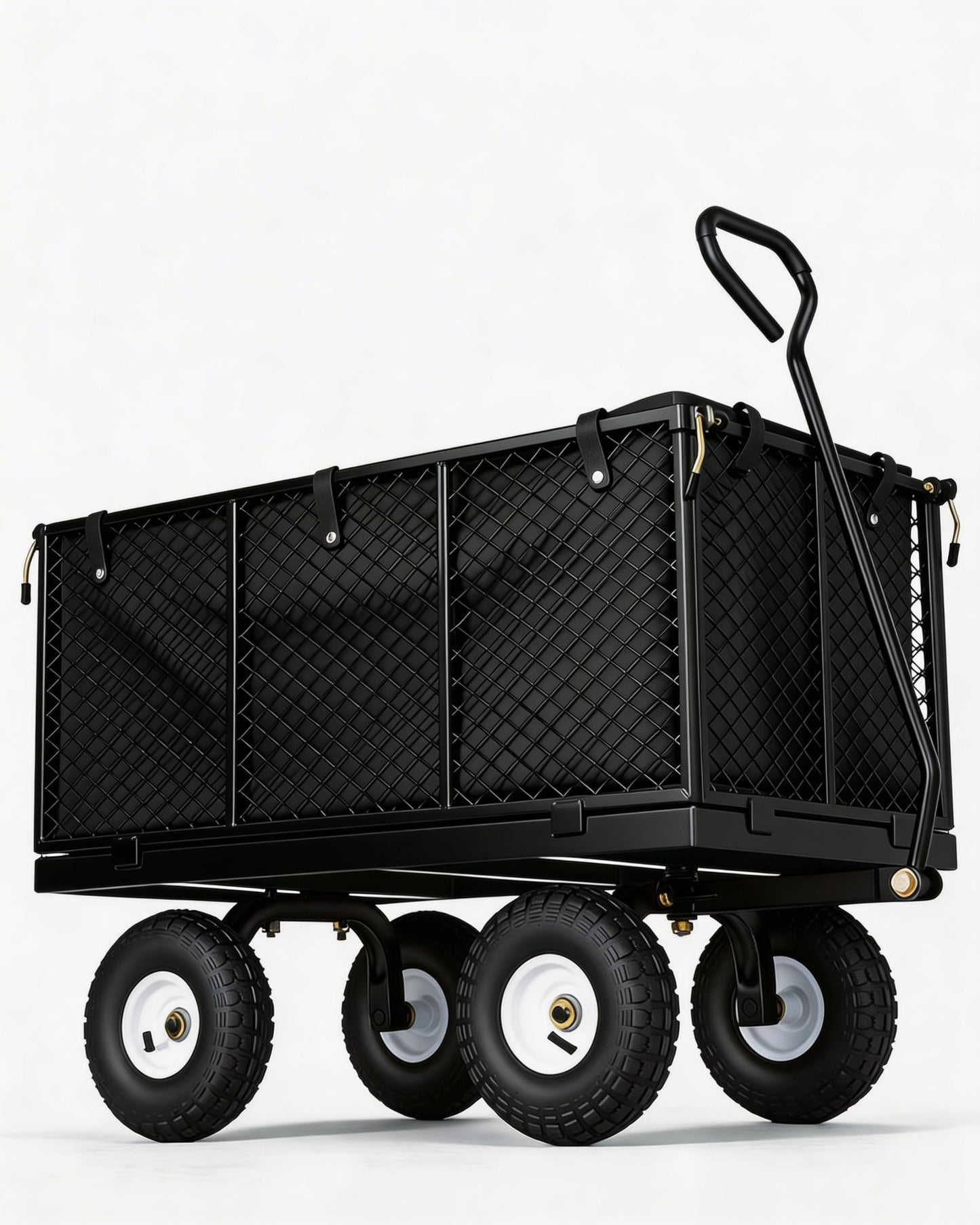 GarveeTech 800LBS Heavy Duty Steel Garden Cart, Garden Wagon Cart on Wheels, Metal Yard Utility Wagon with Removable Mesh Sides, 10" All Terrain Tires, 180° Rotating Handle for Lawn, Garden, Farm