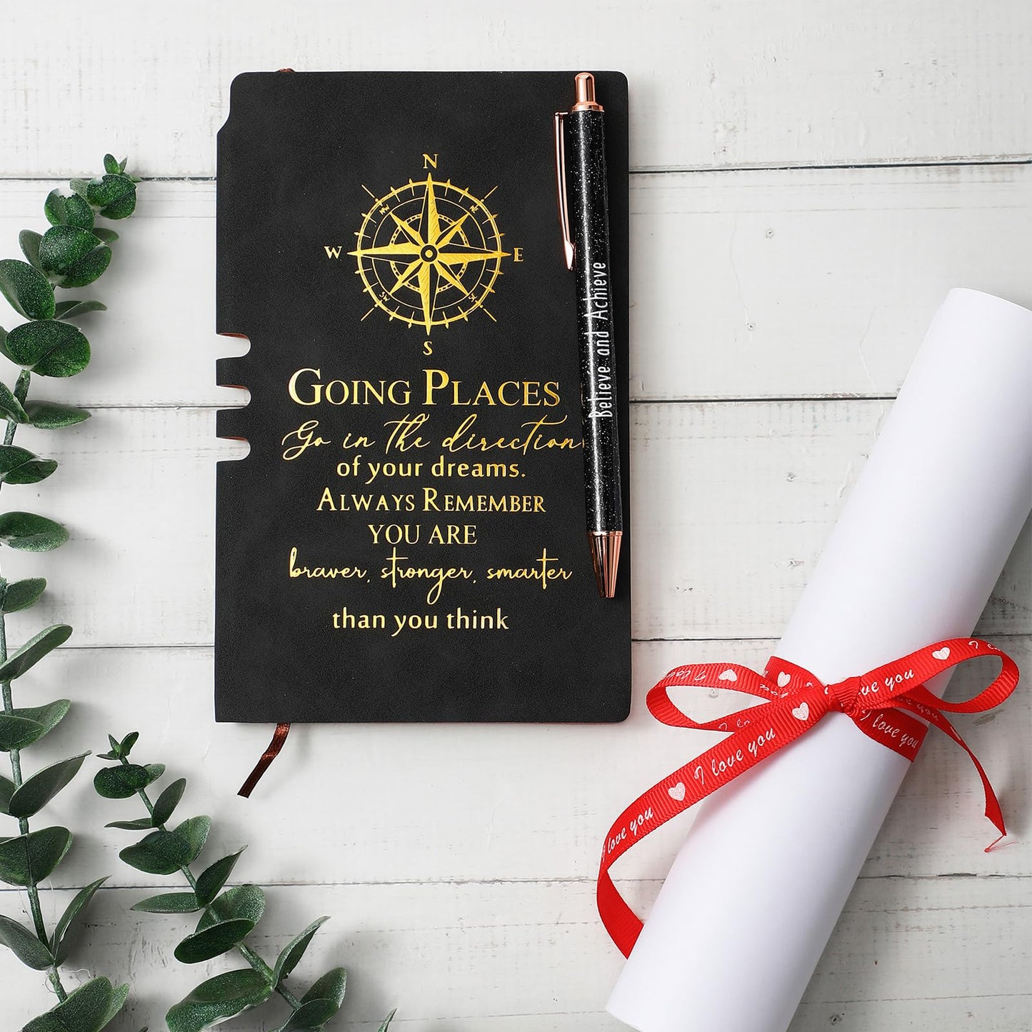 Resurhang 5 Pcs Class of 2026 Graduation Gift Set Inspirational Gifts for Graduation College Motivational Leather Journal Ballpoint Pen with Box for Senior Middle(Black)