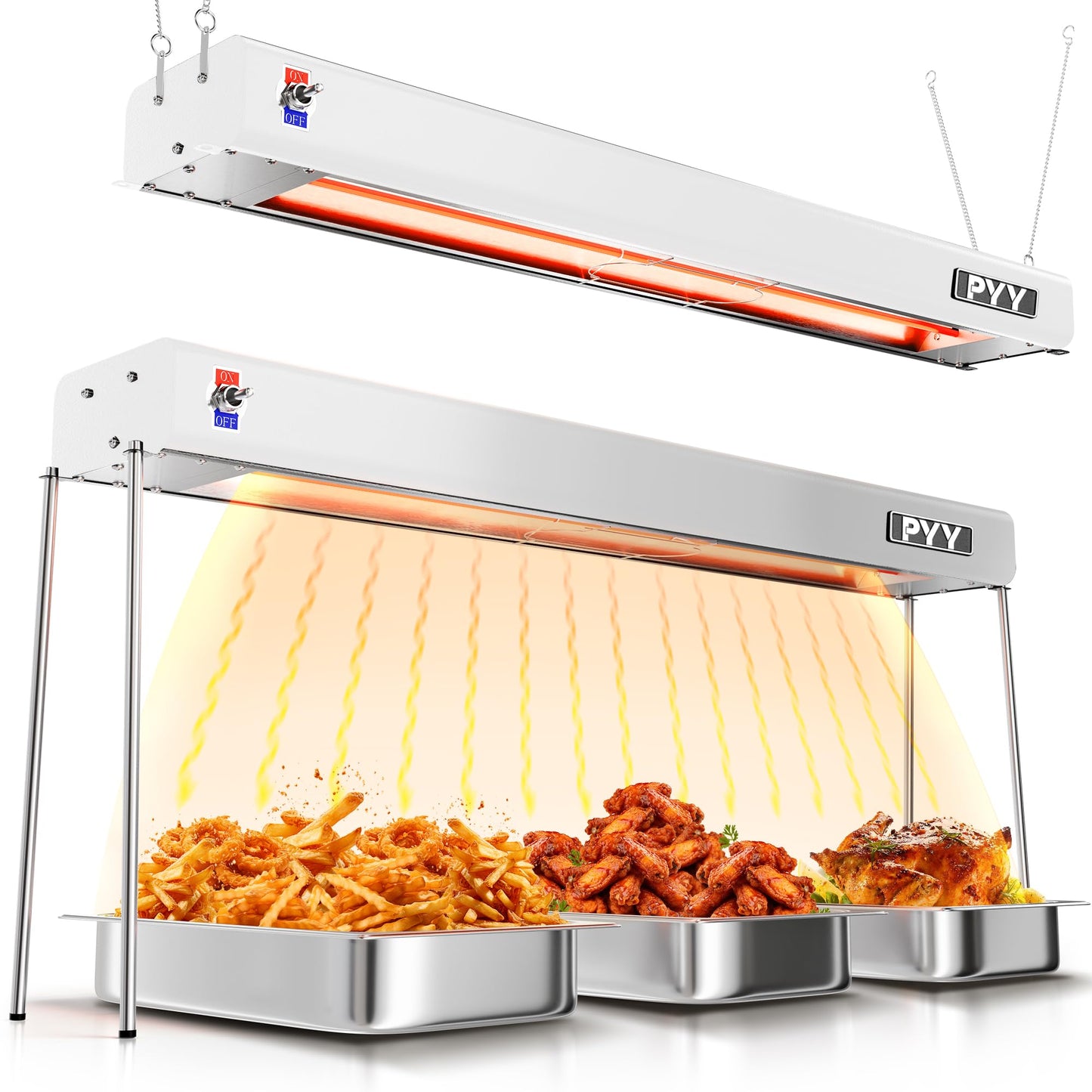 PYY Food Heat Lamp - 35 Inch 86-176°F/30-80°C Aluminum Overhead & Hanging Food Warmer Lamp Strip Food Warming Lamp Heater Electric Commercial Food Heat Lamp for Catering Kitchen Restaurant Buffet 750W