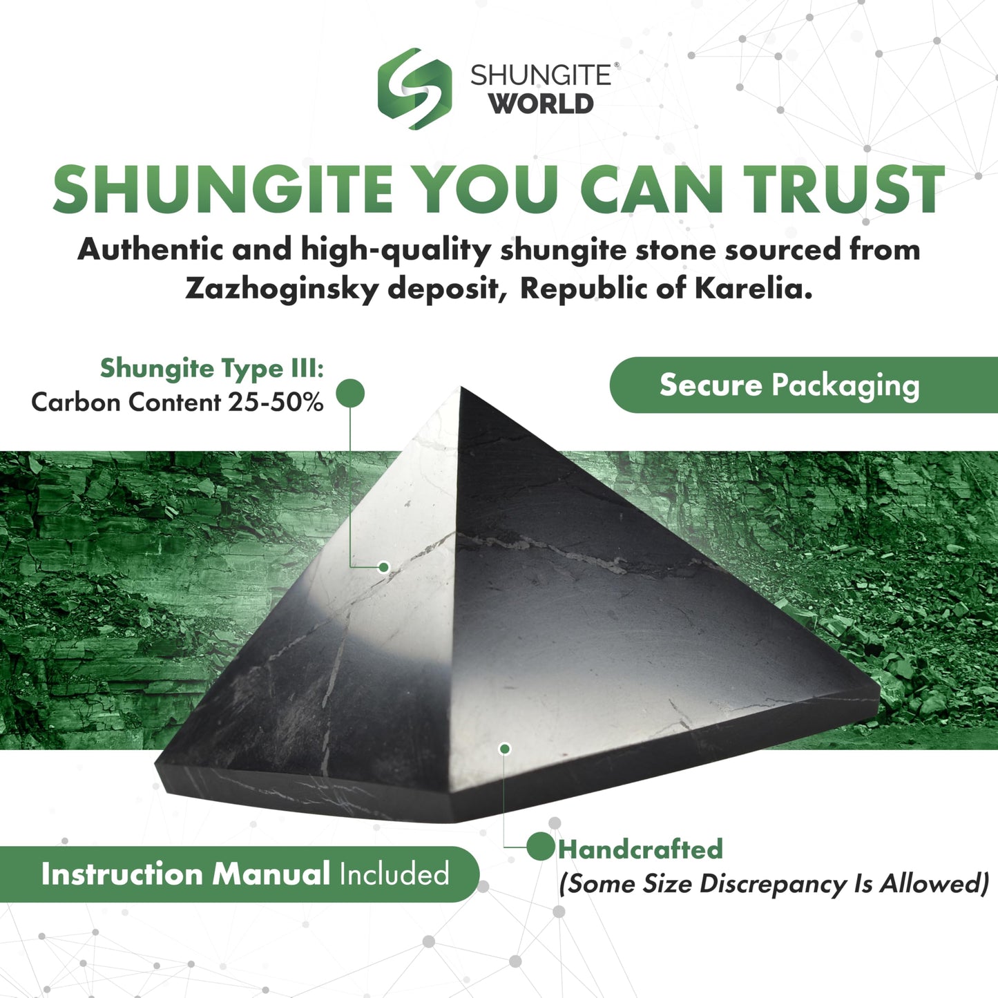 Shungite World 5 pcs Authentic Shungite Pyramid Polished 50 mm / 1.96" Chakra Energy Natural Healing Crystal Real Black Pyramid Home Office Protection Desk Decor Meditation Reiki Grounding Stone