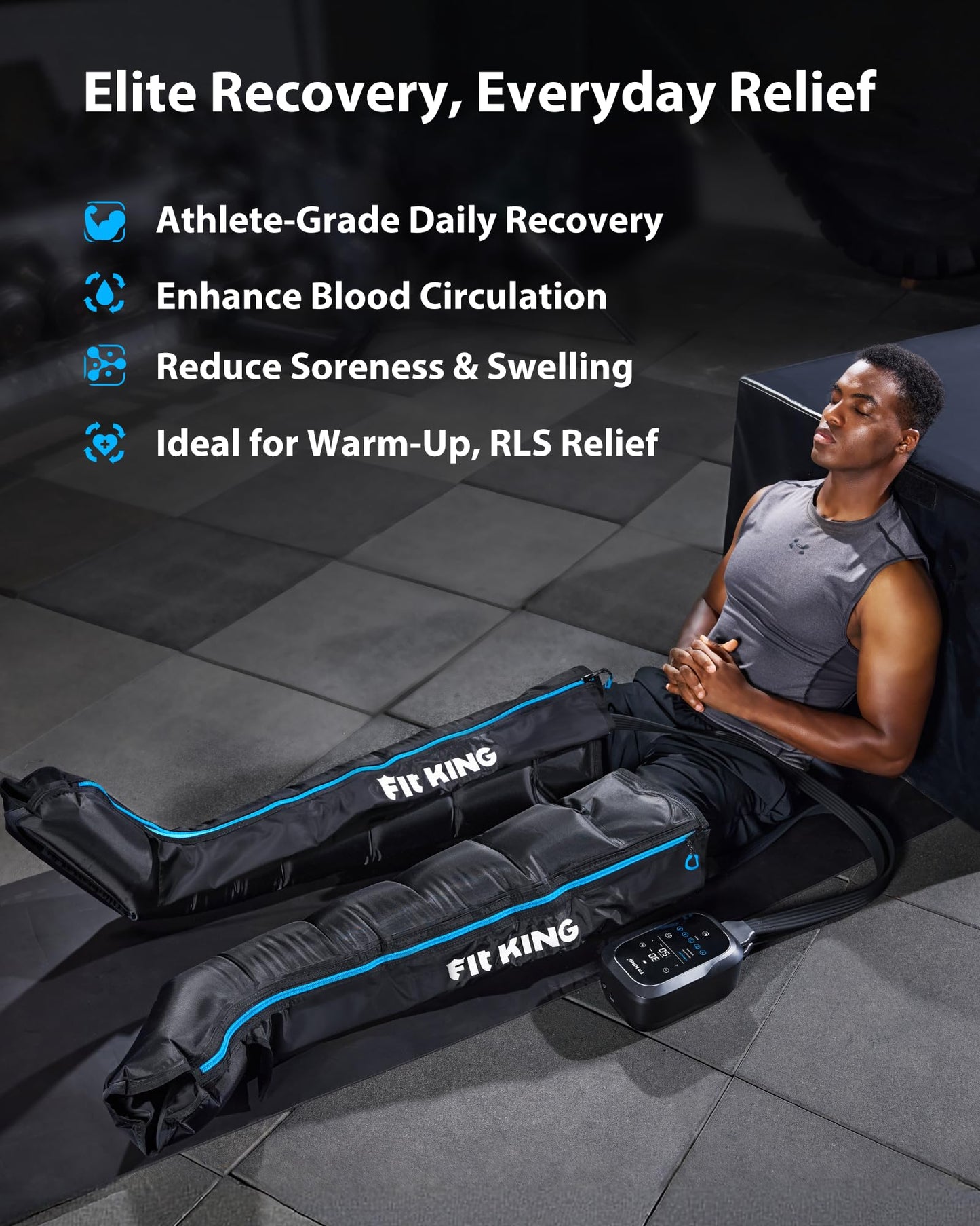 FIT KING Upgraded Leg Massager Recovery Boots, Professional Air Compression Recovery System for Circulation & Athlete-Level Fast Recovery, Cordless Rechargeable Compression Boots (Medium)