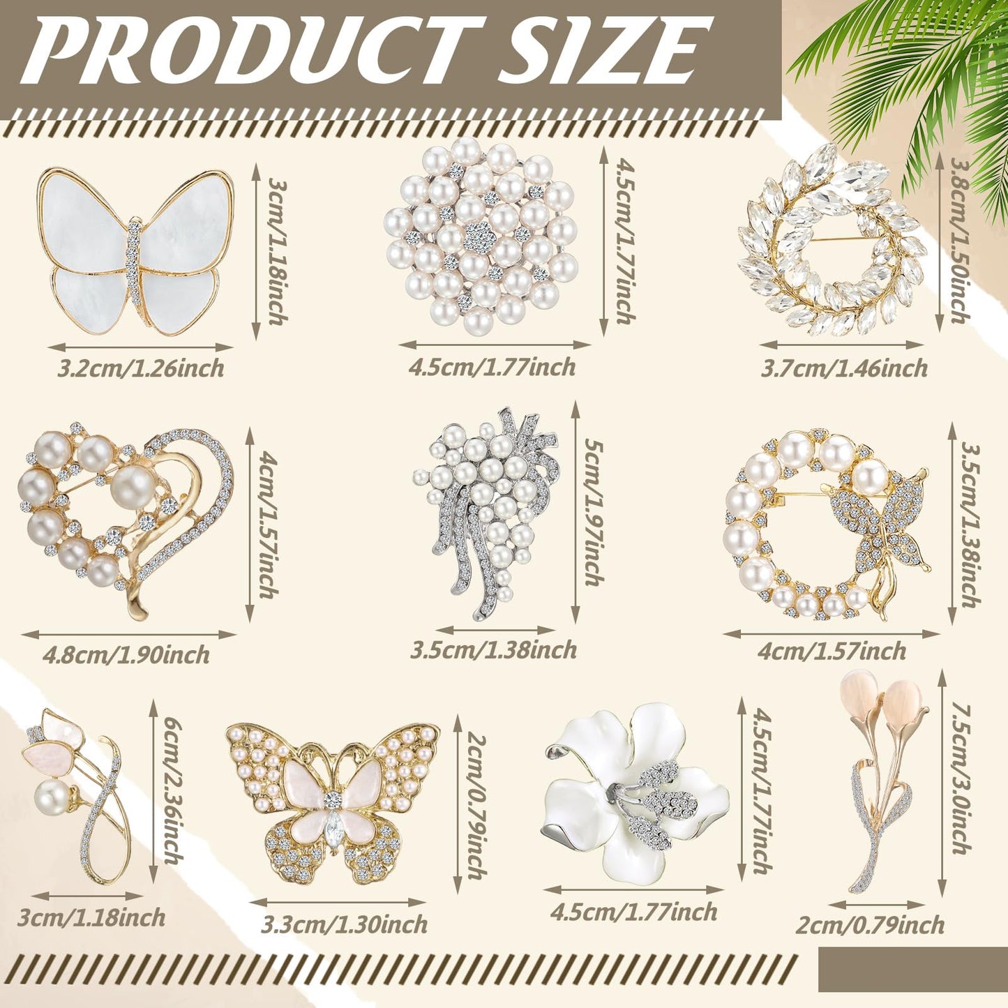 Loetere 10 Pcs Brooches for Women Pearl Rhinestone Butterfly Bouquet Brooch Pin Bulk Elegant Crystal Lily Flower Pin Gifts for Wedding Bridal Dress Corsage Coats Jackets Sweaters Clothing Accessories