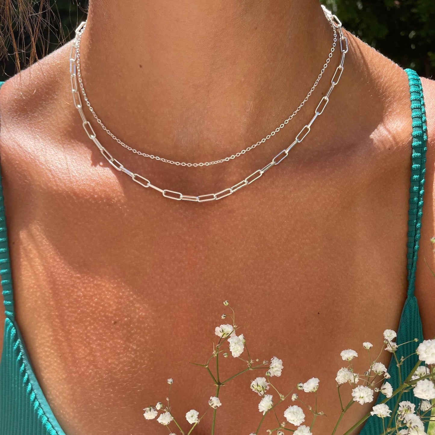Freekiss Silver Necklace for Women: Layered 14K Silver Plated Necklaces Simple Dainty Paperclip Chain Necklace Set Chunky Choker Necklace Silver Jewelry for Women Gifts