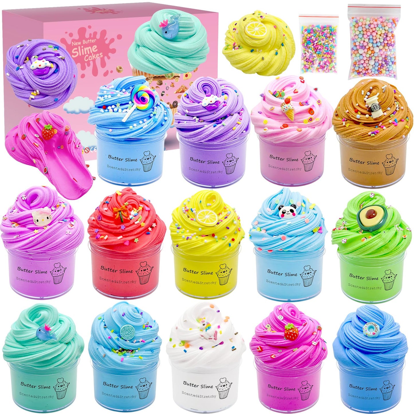 14 Pack Butter Slime Kit, Soft & Non-Sticky,Birthday Gifts for Girl and Boys, Easter Party Favors or Christmas Stocking fillers