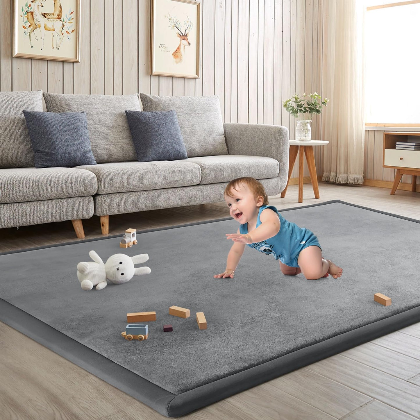 ILPEOD Baby Play Mat for Floor Nursery Rug Muscle Mat Area Rug Playroom Rug 59"x79" Playpen Mat Memory Foam 1.3" Thick Crawling Mat for Babies,Toddlers, Infants, Kids,Grey
