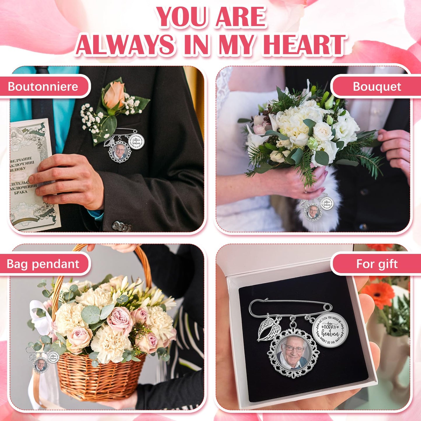 Tondiamo 2 Pcs Memorial Graduation Tassel Photo Charm with Wing DIY Pin Brooch Memory Tassel Picture Grad Cap Decoration Personalized 2026 Grad Gift for Gown Ceremony Bouquet (Silver,Classic)