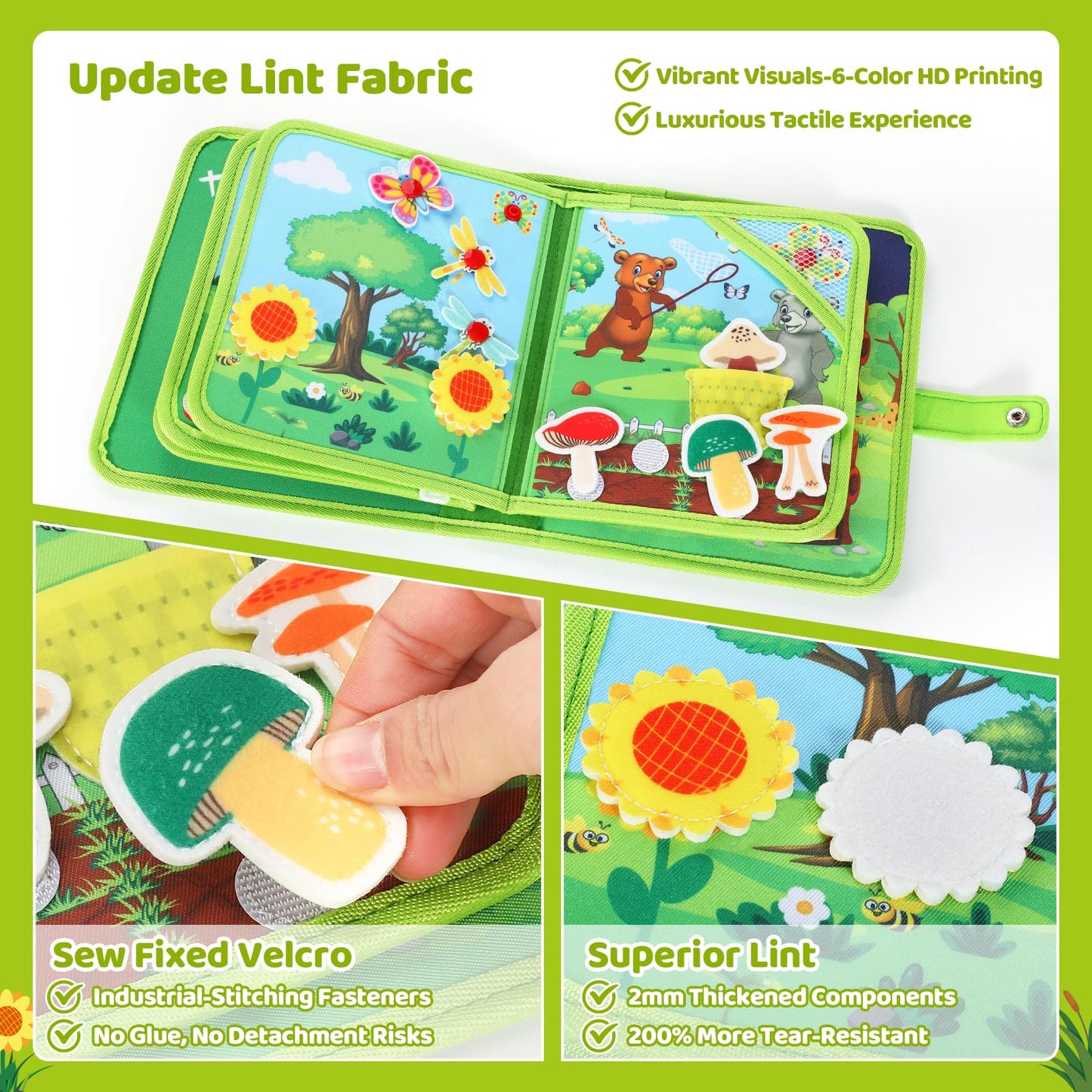 Busy Book for Toddlers 1-3, Montessori Toys Busy Board for 1 Year Old, Upgraded Composite Fabric Animal Forest Quiet Book with Fishing Game, Airplane Travel Essential Activities Birthday Gift Boy Girl