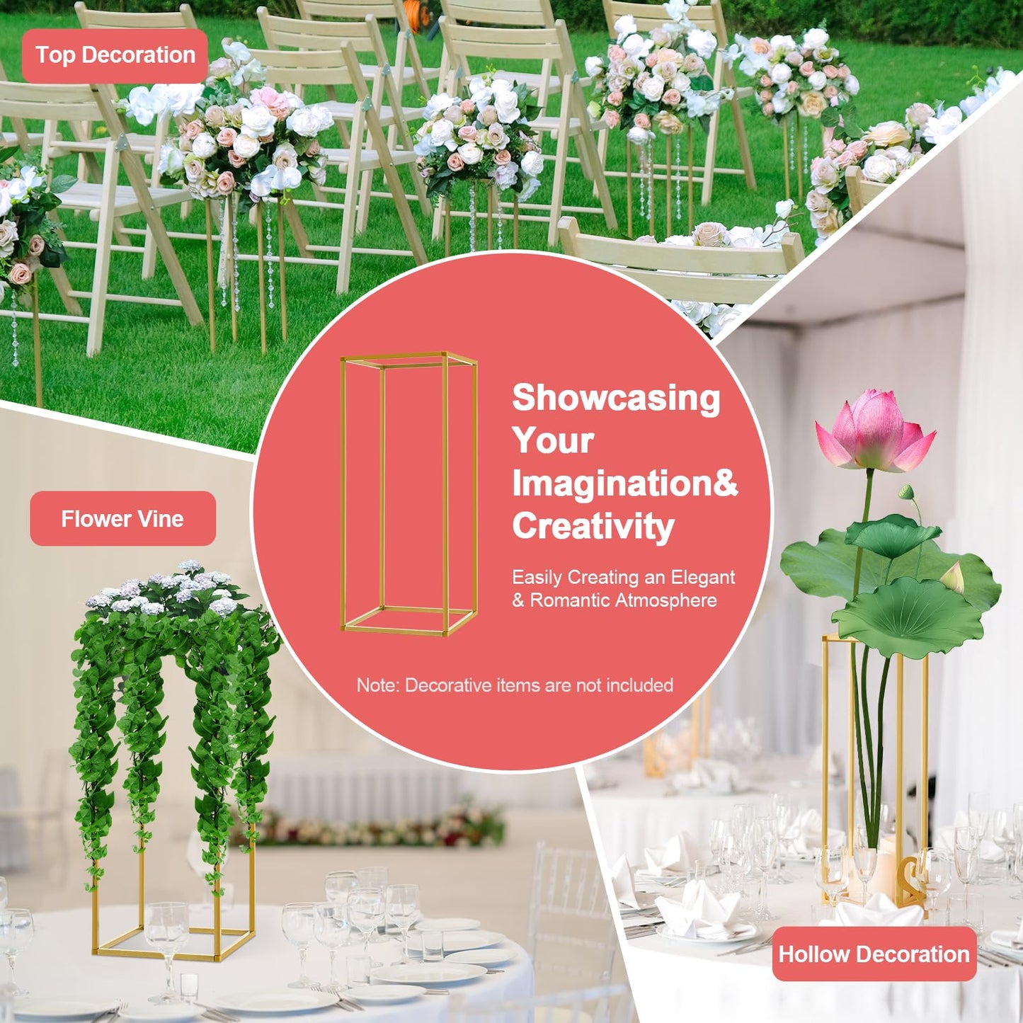 10 Pcs Gold Wedding Vases Centerpiece Stand, 23'' Party Table Centerpieces Metal Column Flower Stands Giant Flowers Decoration Metal Floor Column Geometric Rack for Weddings Birthday Party Decoration