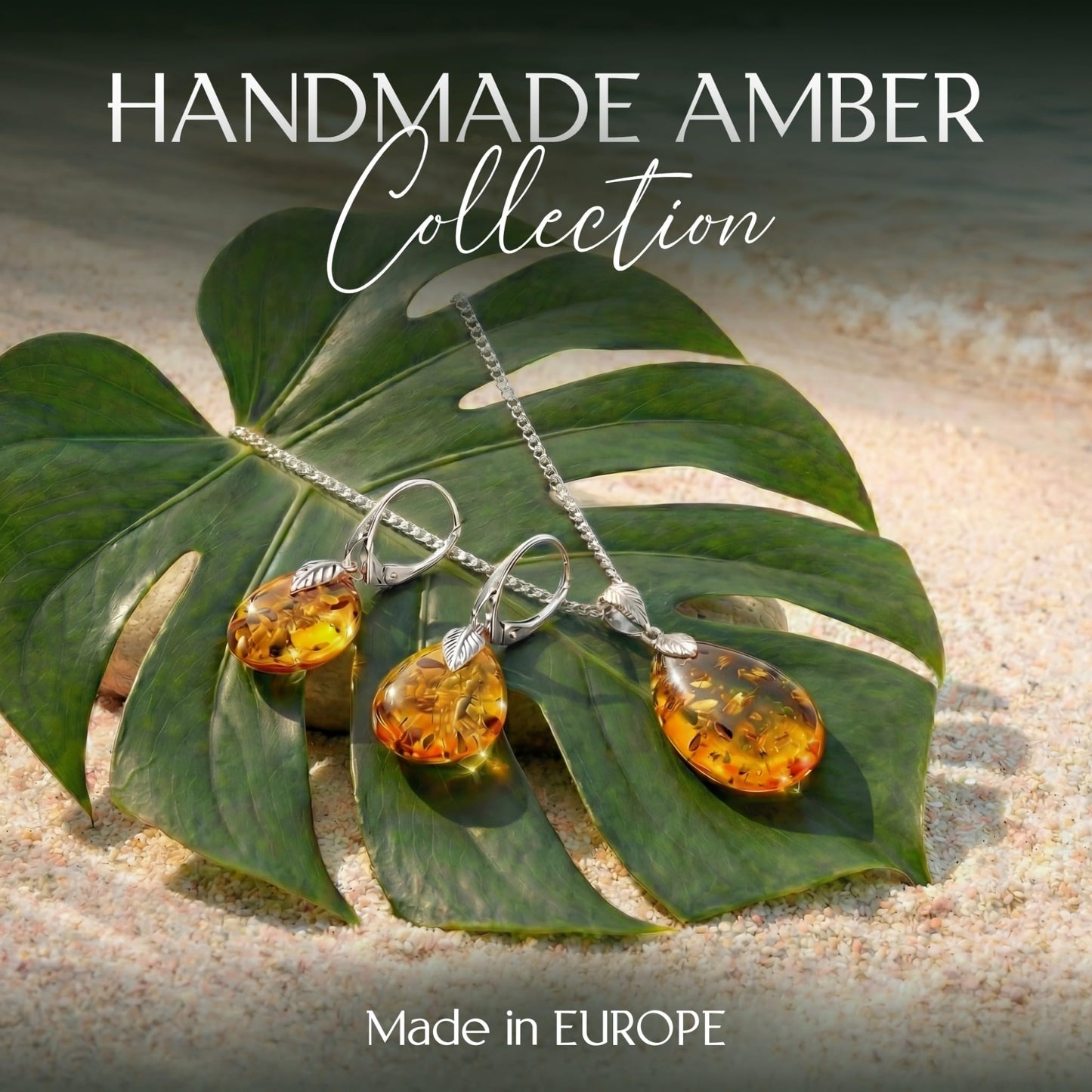 Amber by Mazukna Natural Baltic Amber Pendant for Women, Cognac Drop Necklace with 925 Sterling Silver Chain, Lightweight 18-inch Jewelry Gift for Everyday Elegance