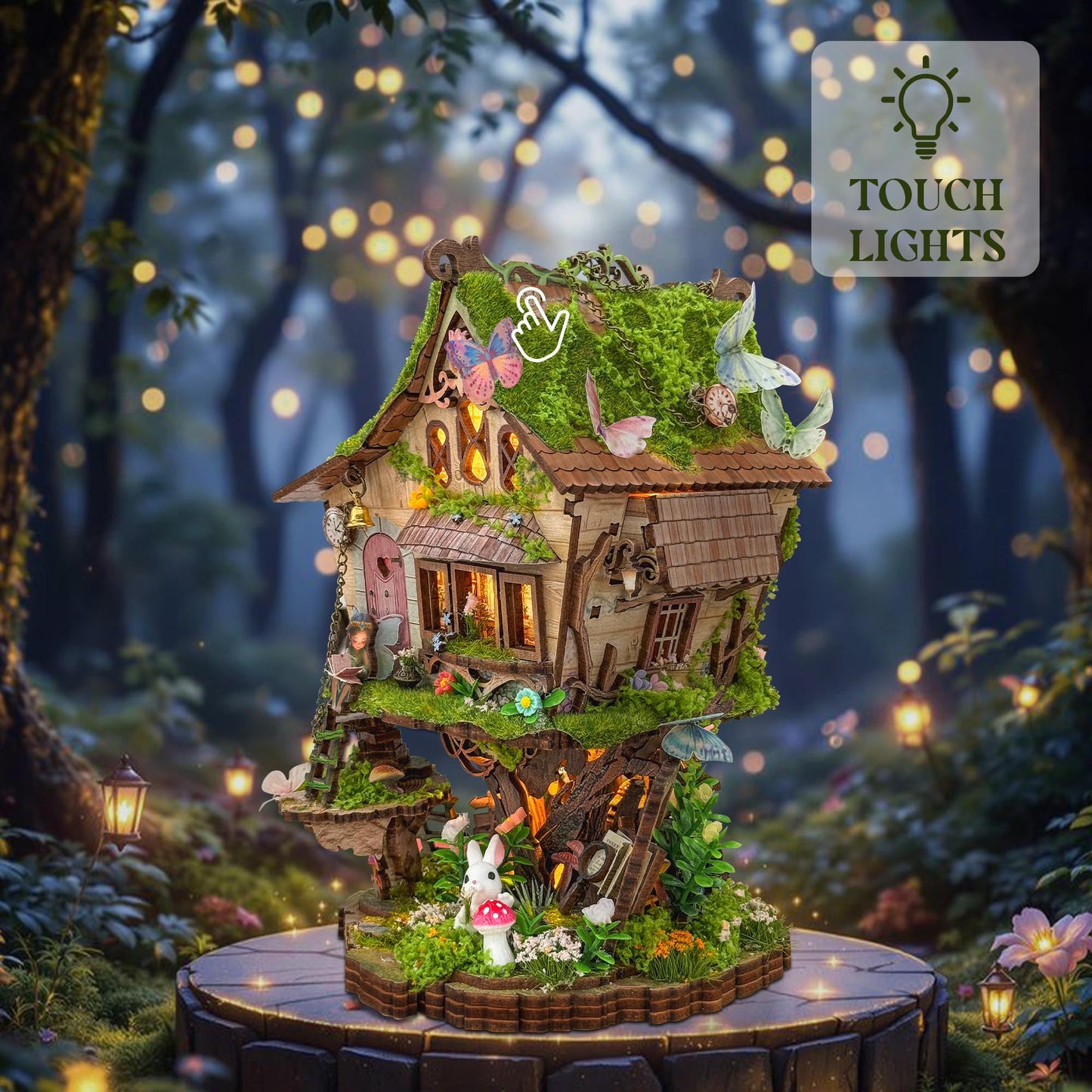 LORENOOK Book Nook Kits for Adults, DIY Miniature House with Warm LED Lights, Fantasy Treehouse Booknook, Bookshelf Decor Gifts for Friends - Rowan's Tree House