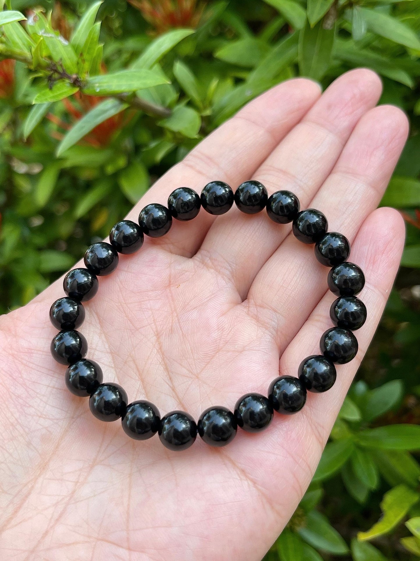 GAF TREASURES Black Obsidian Crystal Bead Bracelet 8mm, Genuine Black Obsidian Stretch Gemstone Bracelet, Healing Crystal Bracelet, Gift for Men & Women (1)