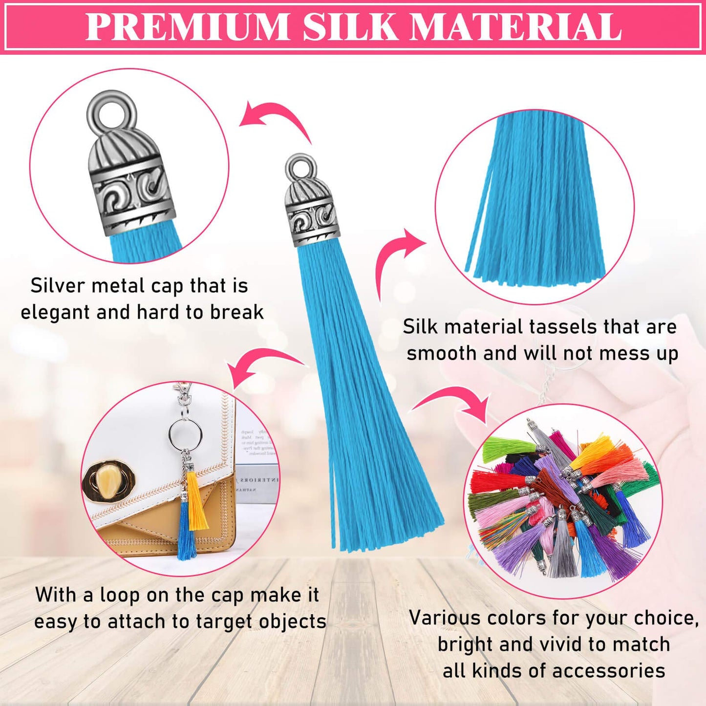 Caffox Tassels for Jewelry Making, 120PCS Keychain Tassel Charms Bulk, Silky Handmade Tassels for Earrings Bracelets Necklaces and DIY Craft
