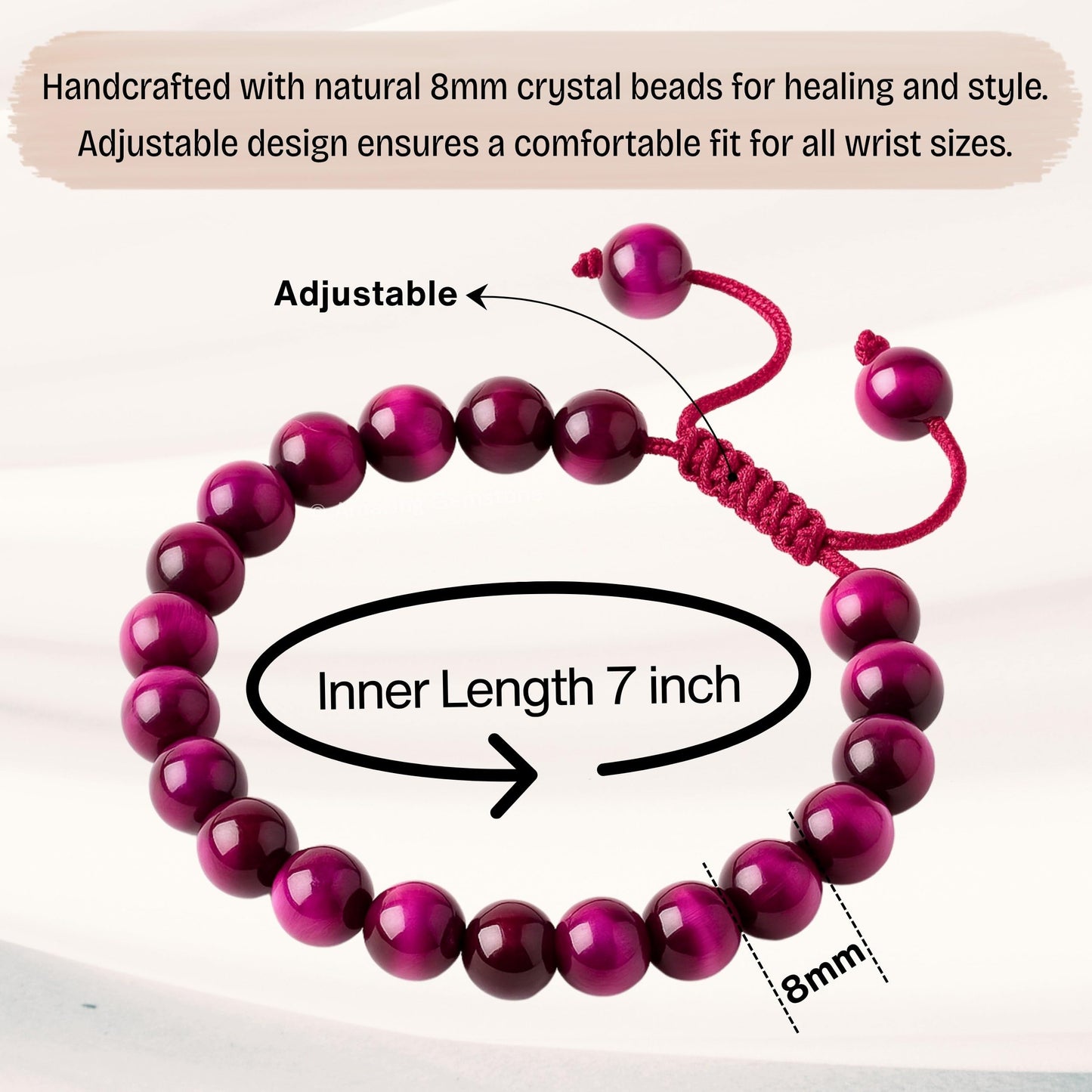 Amazing Gemstone Pink Tiger Eye Bracelet, Gifts For Men & Women - Protection Healing Crystal Bracelet - 8mm Gemstone Beaded Adjustable Bracelet, Pulseras Para Hombres Mujer Stocking Stuffers