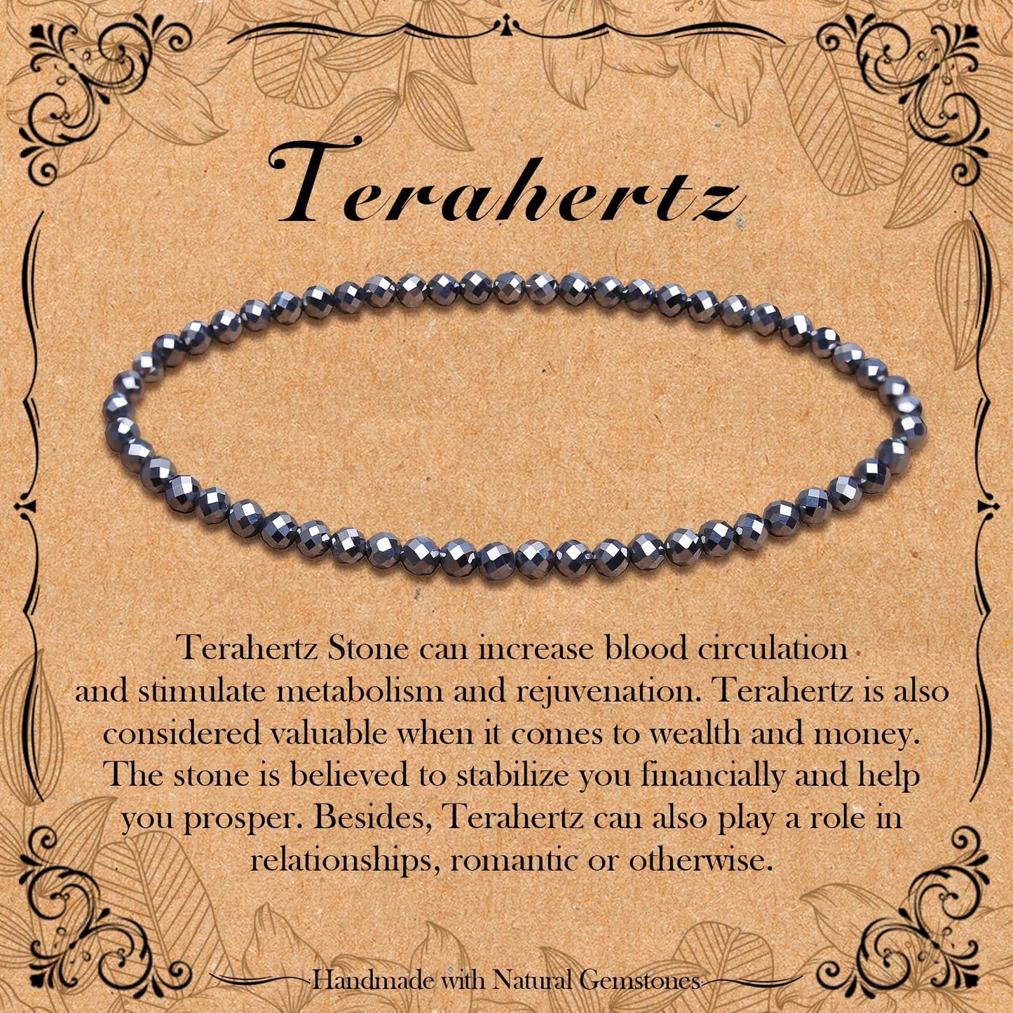 BONNY BOXX Natural Genuine Gemstone Faceted Round Beads Bracelets, 3mm Adjustable Stretchy Tiny Faceted Terahertz Bracelet, Healing Crystal Reiki Chakra Dainty Jewelry Fashion Gifts