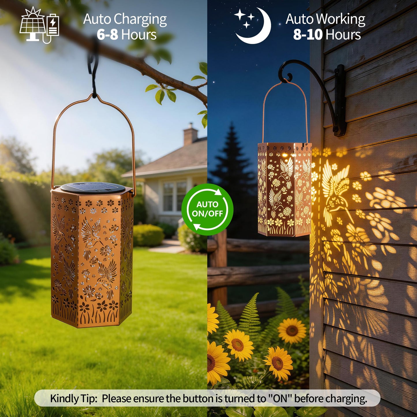 Hummingbird Solar Lanterns Outdoor Waterproof, Birthday Gifts for Women Mom Grandma, Hanging Solar LED Lights for Garden Decor Outside, Metal Lantern for Yard, Patio, Backyard, Porch
