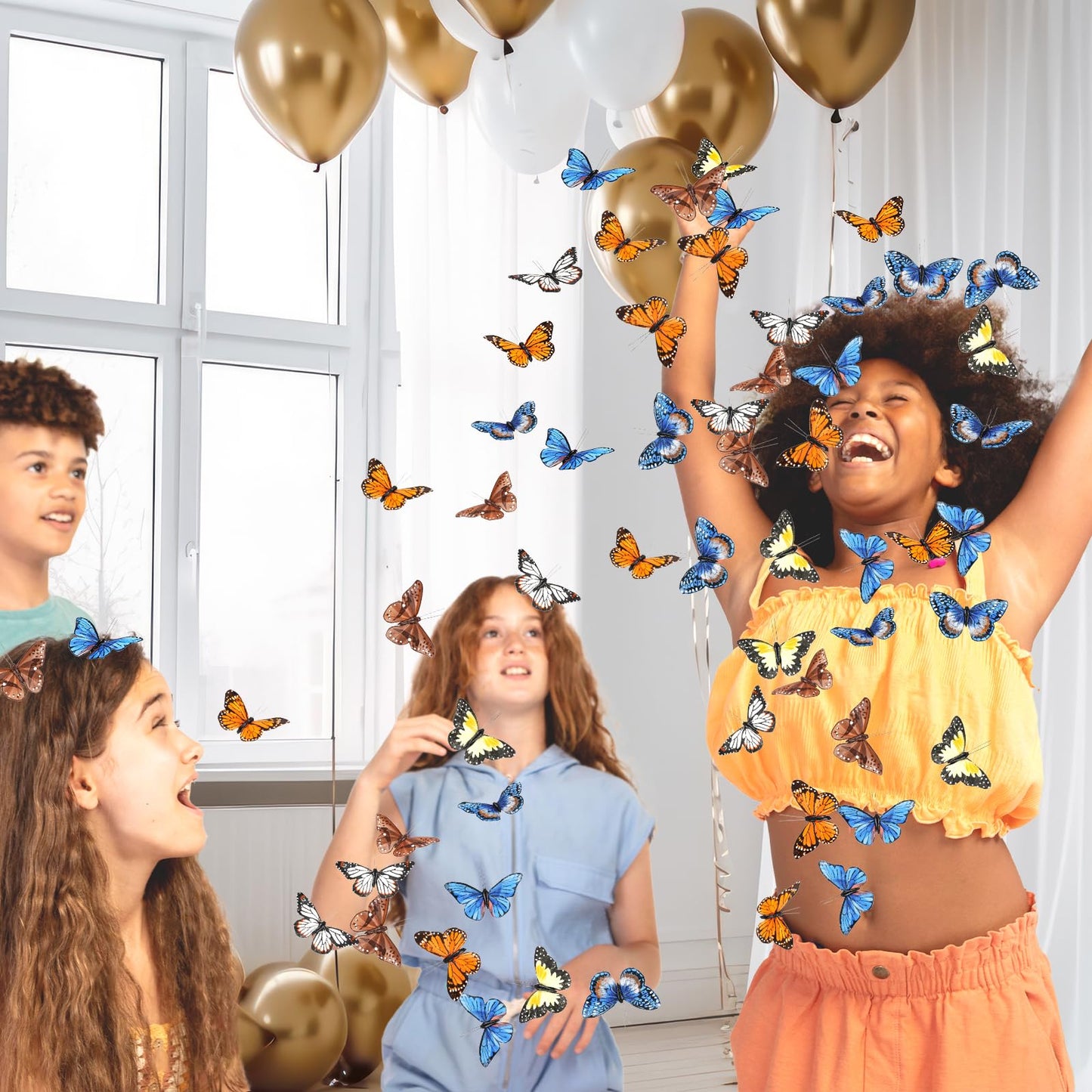Butterfly Floral Picks Flower Arrangements Decoration 3D Artificial Feather Butterflies for Crafts Monarch Butterfly Decorations Fake Butterflies on Picks Bouquets for Garden Stakes Wall Decor