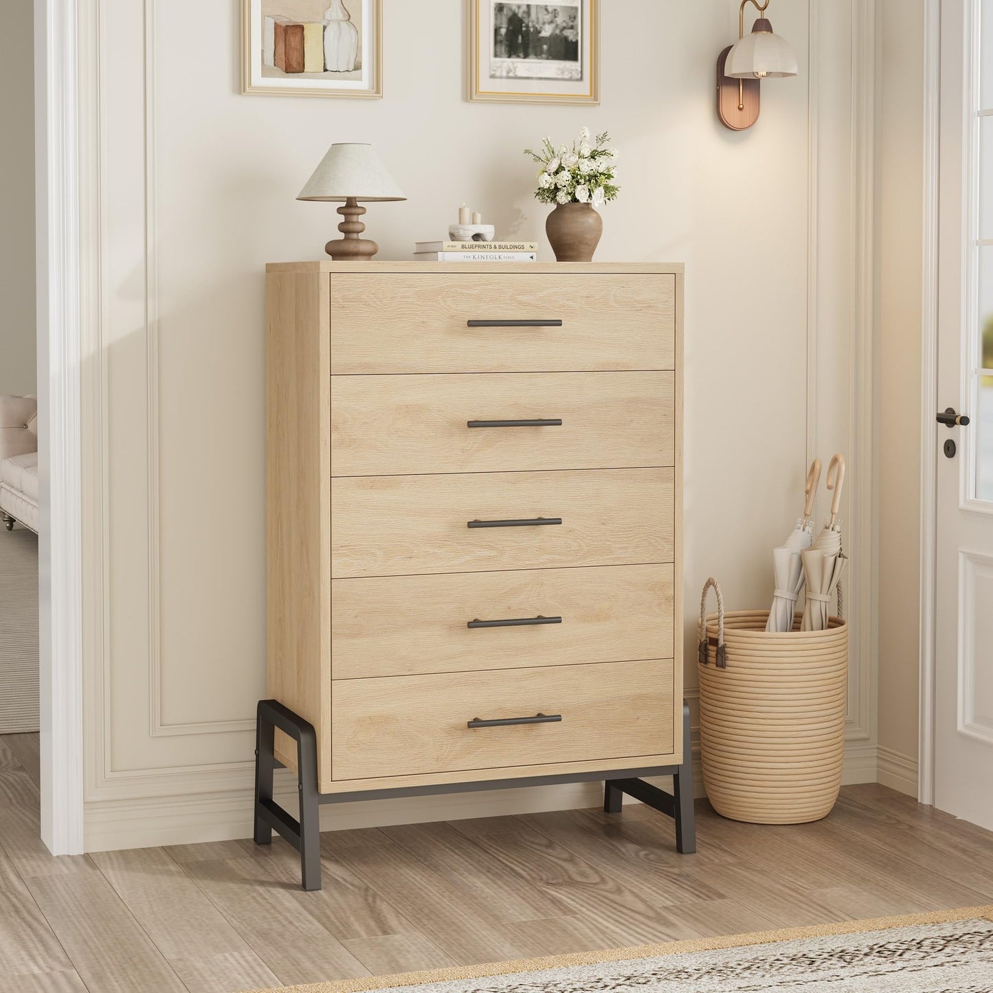 GarveeHome 5 Dresser for Bedroom, 50.5 in Tall Drawer with Large Storage Space, Freestanding Wooden Closet Storage Dresser Chest for Living Room, Bedroom, Entryway, Natural Oak