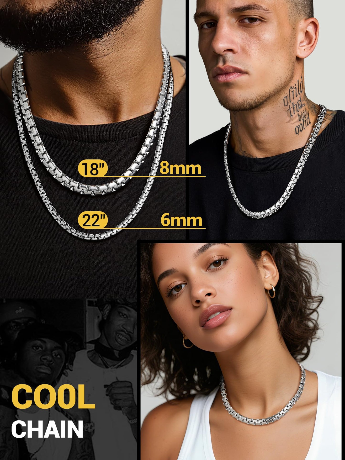 PROSTEEL 20 inch Mens Chain Necklace Necklaces Cool Men Jewelry 316L Stainless Steel Chains
