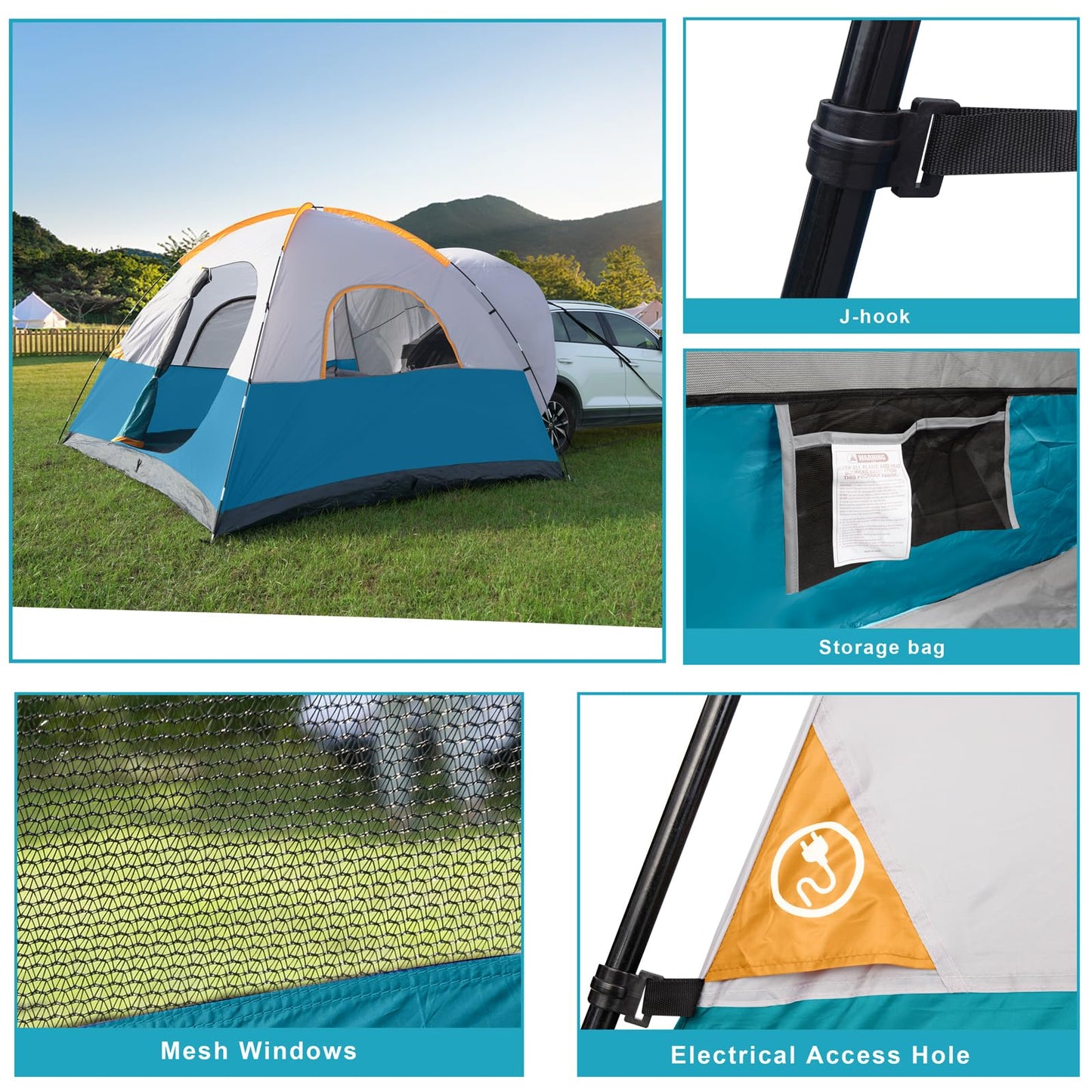 UNP SUV Dome Tent for Camping, Outdoor 6 Person Car Camping Tent, Easy Set Up SUV Tailgate Tent with Rainfly 10' x 10' Vehicle Camping Tent