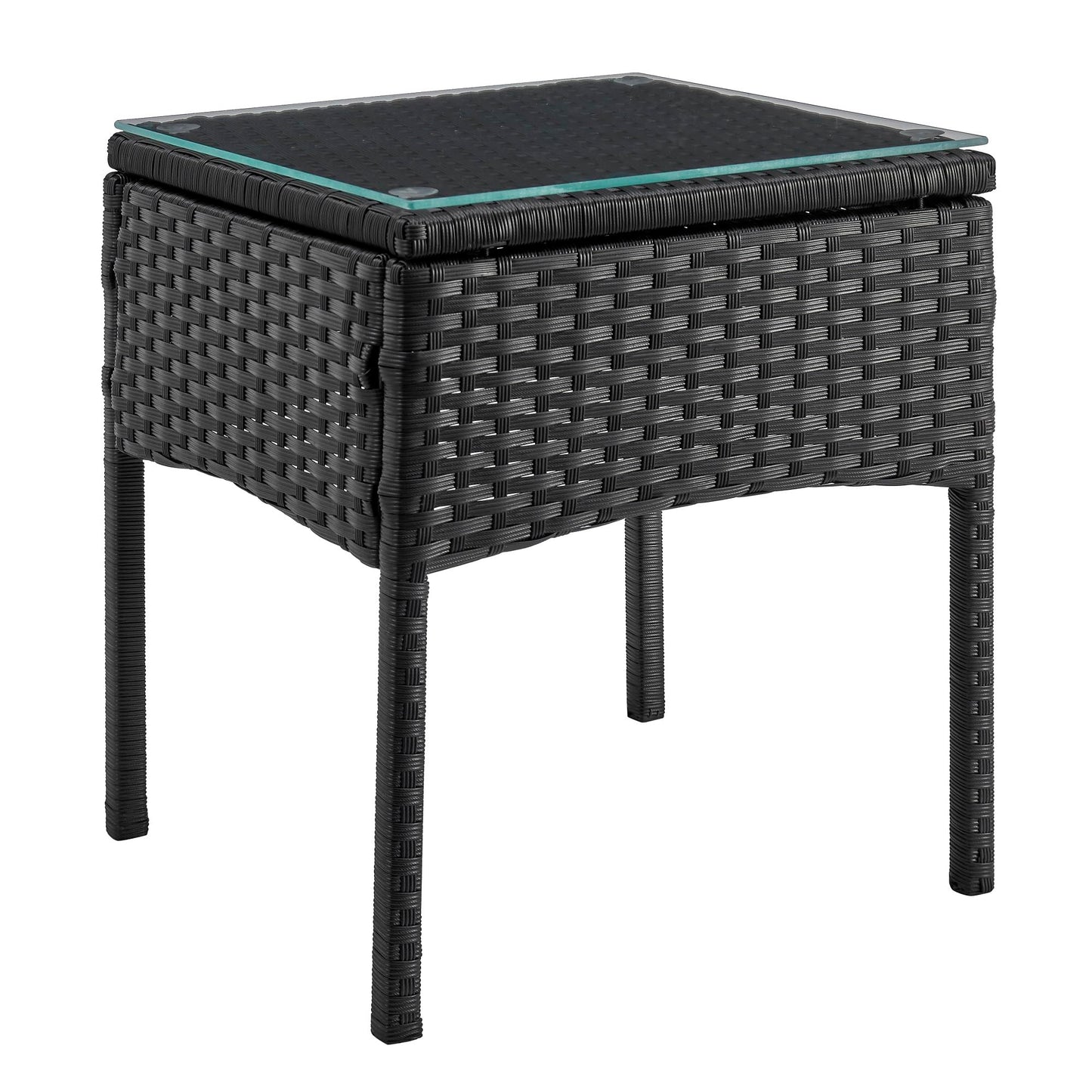 Manhattan Comfort Noli 3-Piece Patio Conversation Set, Outdoor Furniture Made of Steel Rattan | Includes 2 Modern Armchairs, Tempered Glass End Table, Removable Waterproof Cushions, Cream