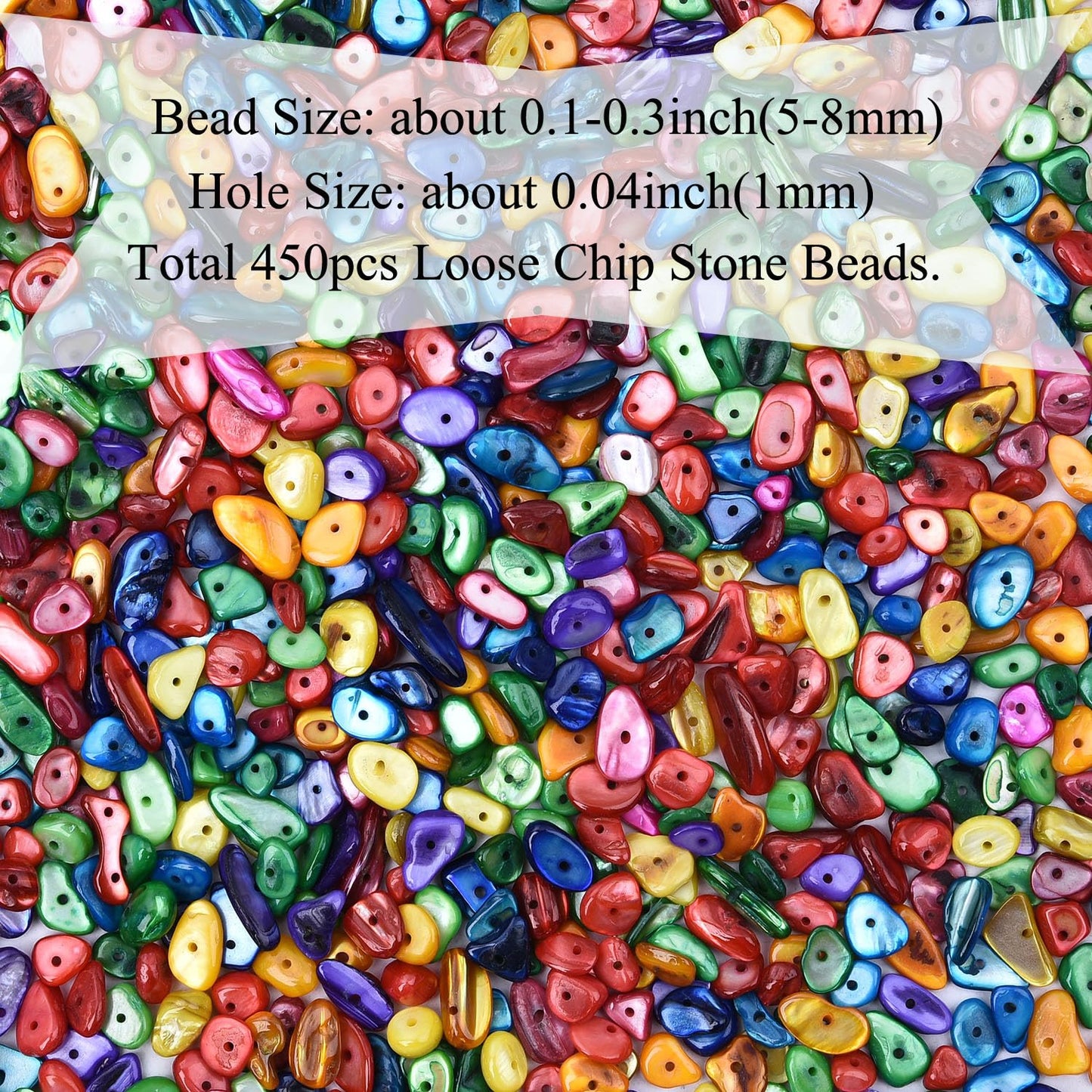 Natural Chip Stone Beads 450pcs Colorful Shell Chips 5-8mm Irregular Healing Crystal Rocks Hole Drilled DIY Loose Gemstone Beads for Jewelry Making Bracelet Earrings Necklace Crafting