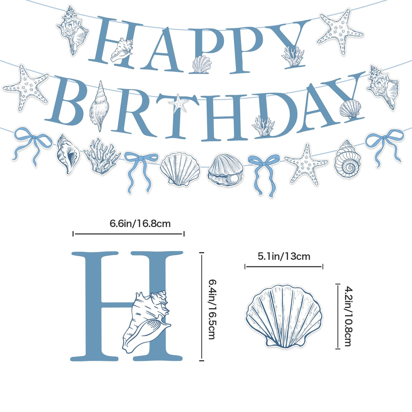 Blue Bow Starfish and Seashell Garland Ocean Coastal Nautical Beach Party Under The Sea Paper Bow Hanging Banner Cake Cupcake Toppers and Balloons for Summer Birthday Wedding Baby Shower Decro