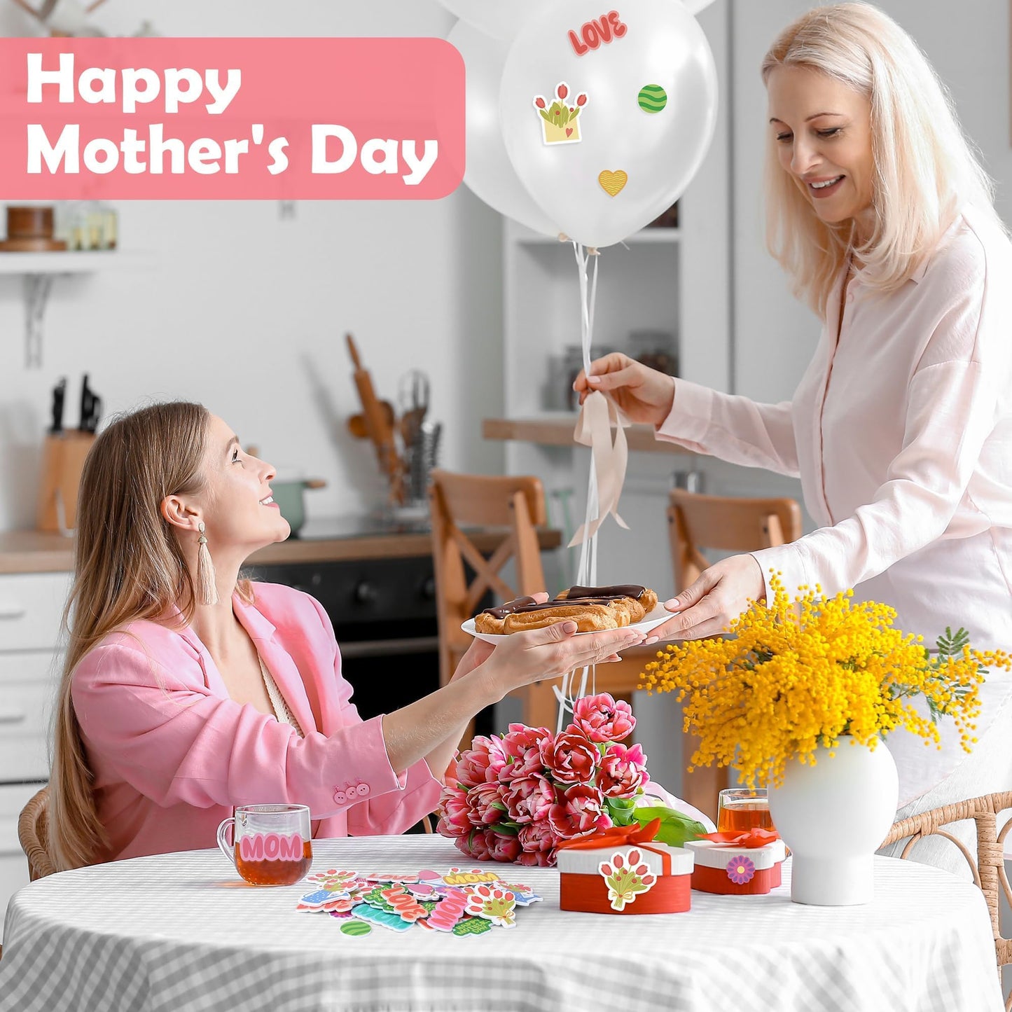 Fovths 400 Pieces Mother's Day Foam Stickers, Hearts Flowers Envelopes Dots Mom Adhesive Craft Stickers, DIY Craft Decorations Party Supplies for Happy Mother’s Day Party Decoration Cards DIY Crafts