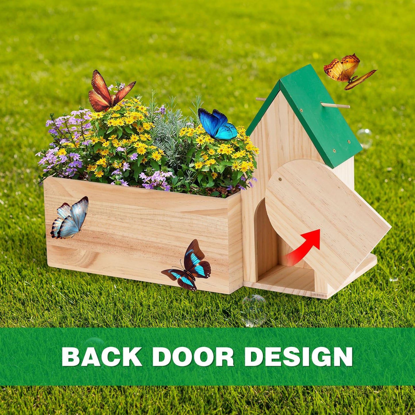 Wooden Butterfly House for Garden, Butterfly House and Feeder with Flower Pot, Natural Butterflies Habitat Butterfly Shelter Hotel for Butterflies, Bees, Ladybug