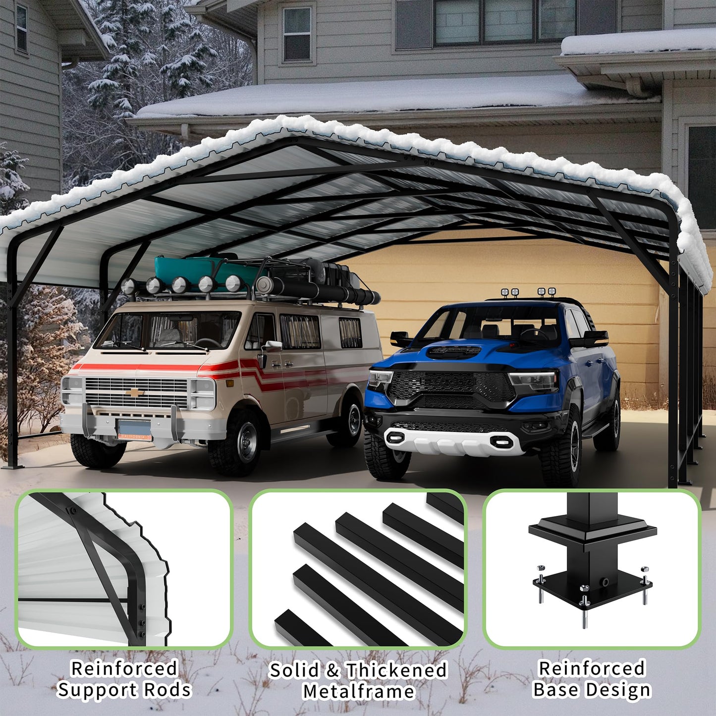 Shintenchi 20x20 FT Metal Carport, Oversized Carport Garage with Enhanced Base, Outdoor Galvanized Car Shelter, Heavy Duty Carports Canopy, for Car, Boats and Tractors, White