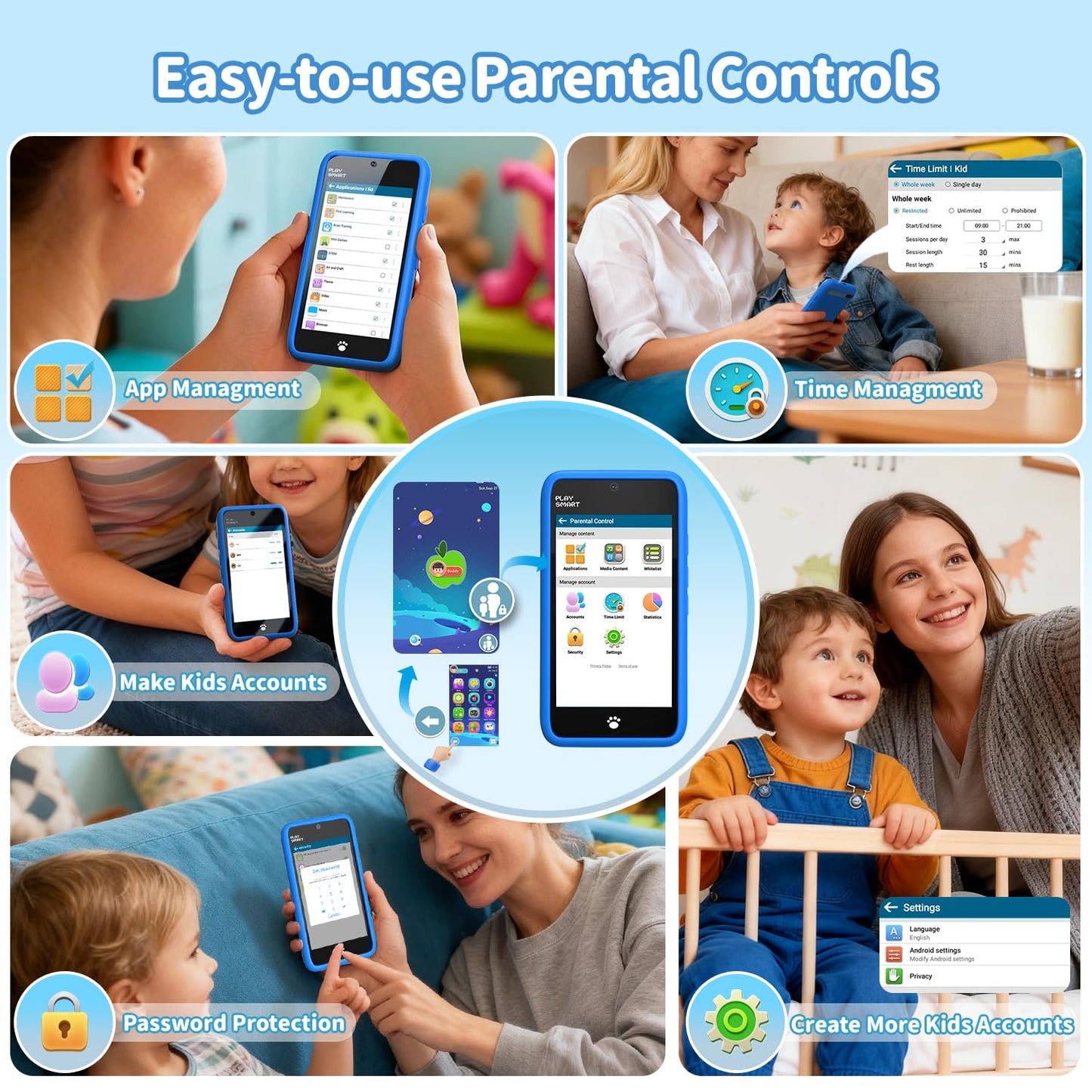 MOMILLA Toys Kids Smart Phone, 3.97" Screen Dual Cameras w/ 21 Stickers, Birthday Gifts for Kids, 16GB Toddler Learning Cell Phone with Games, Boys Girls Toys for Age 3 4 5 6 7 8 9 Year Old