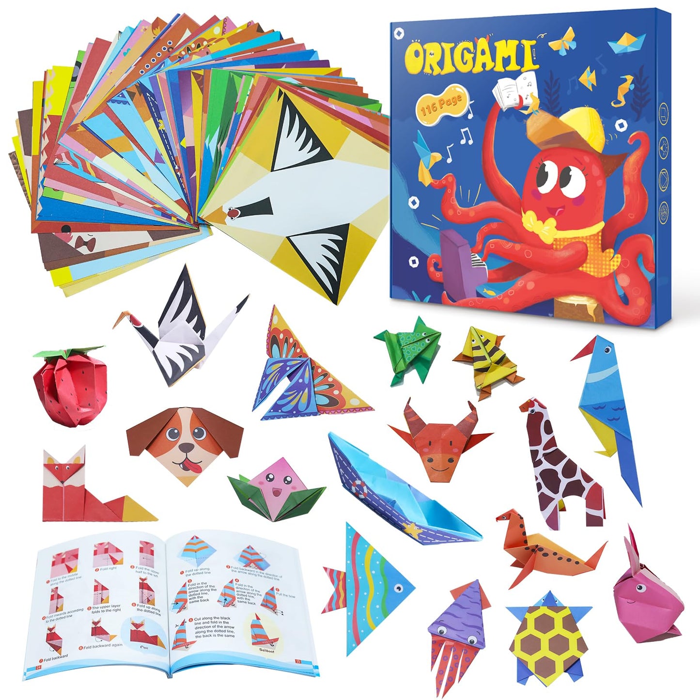 Origami Kit for Kids Ages 5-16, 116 pages with 54 Patterns & Instruction Book | Origami Paper Kit for Beginners & Advanced | Arts & Crafts Toys for Girls & Boys Ages 8-12 | Birthday & Christmas Gifts